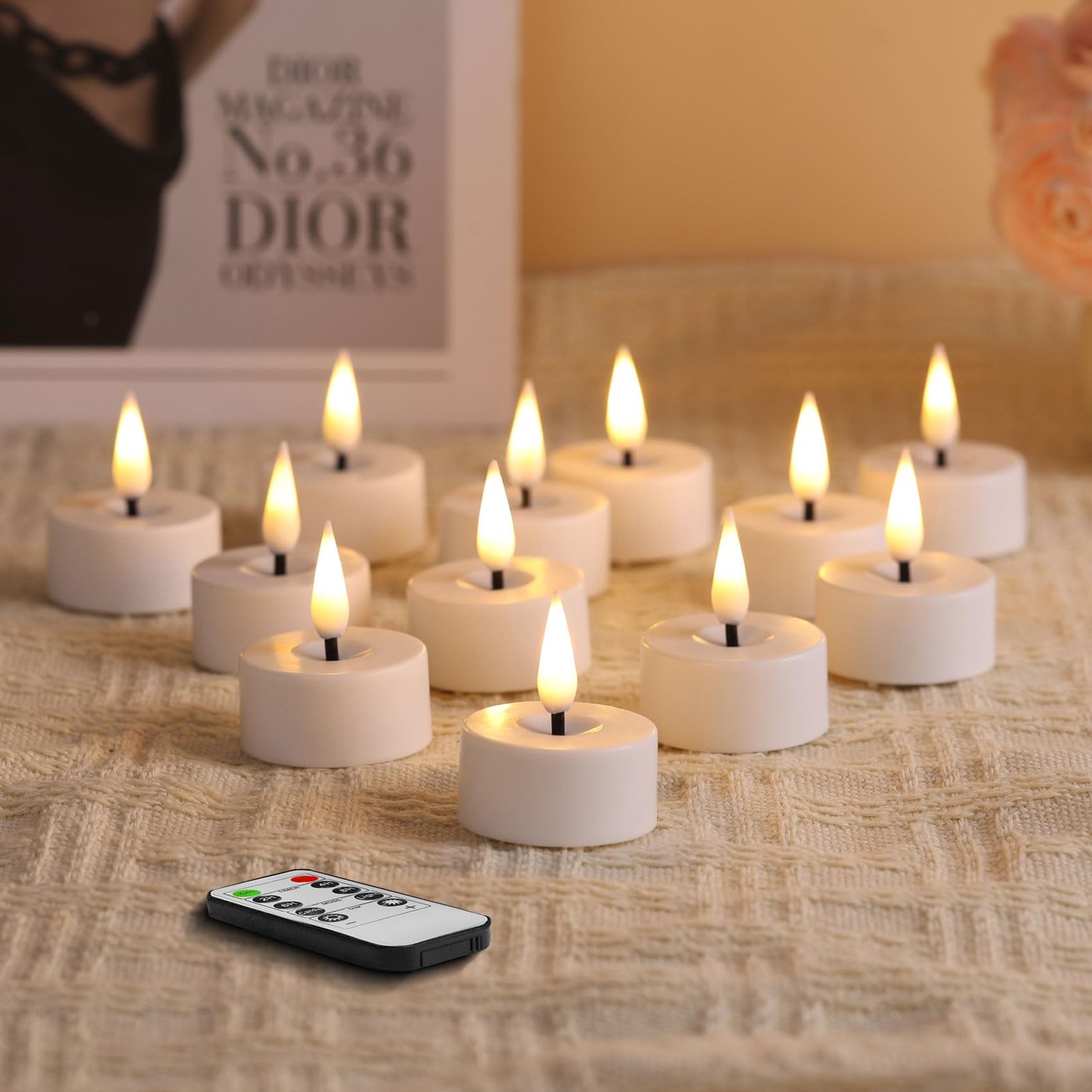 White LED Tealights with Remote Batteries, Flickering Flameless Tea Lights El…