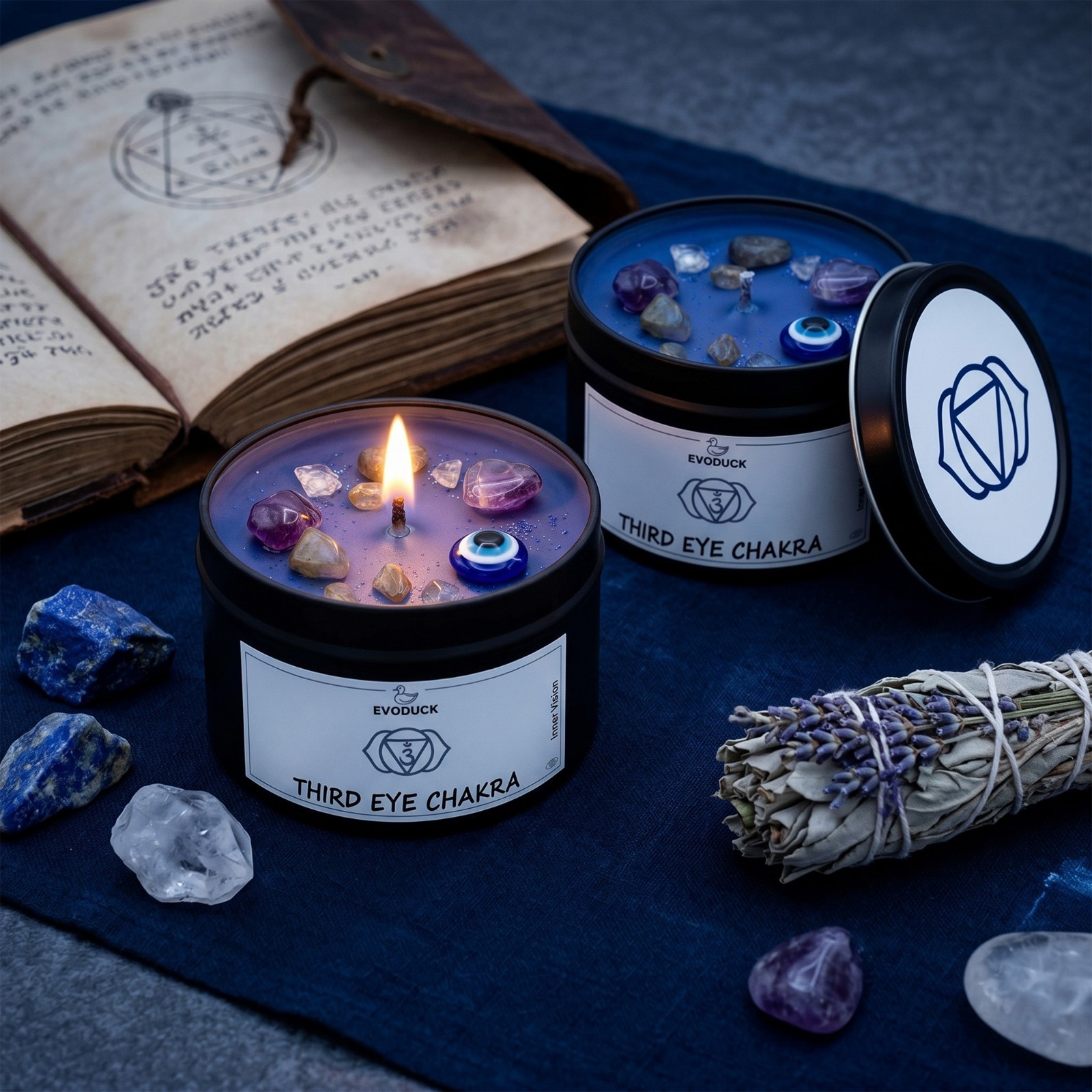 2 Pack Third Eye Chakra Crystal Candle Amethyst Reiki Meditation Energy Healing