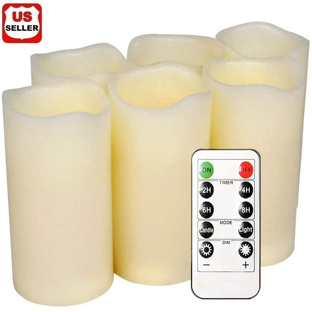 6x LED Flameless Candles Wax Pillar Battery Operated Candle Remote Control Timer