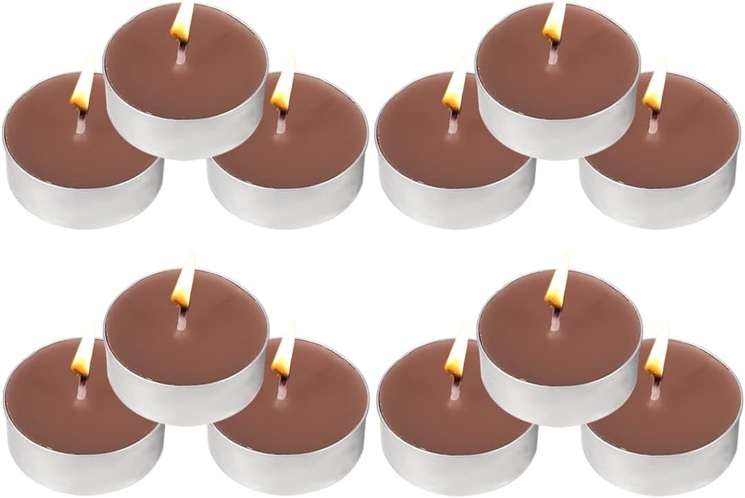 Versatile 12 Pack Scented Tea Lights – Brown Cinnamon for Indoor/Outdoor Use