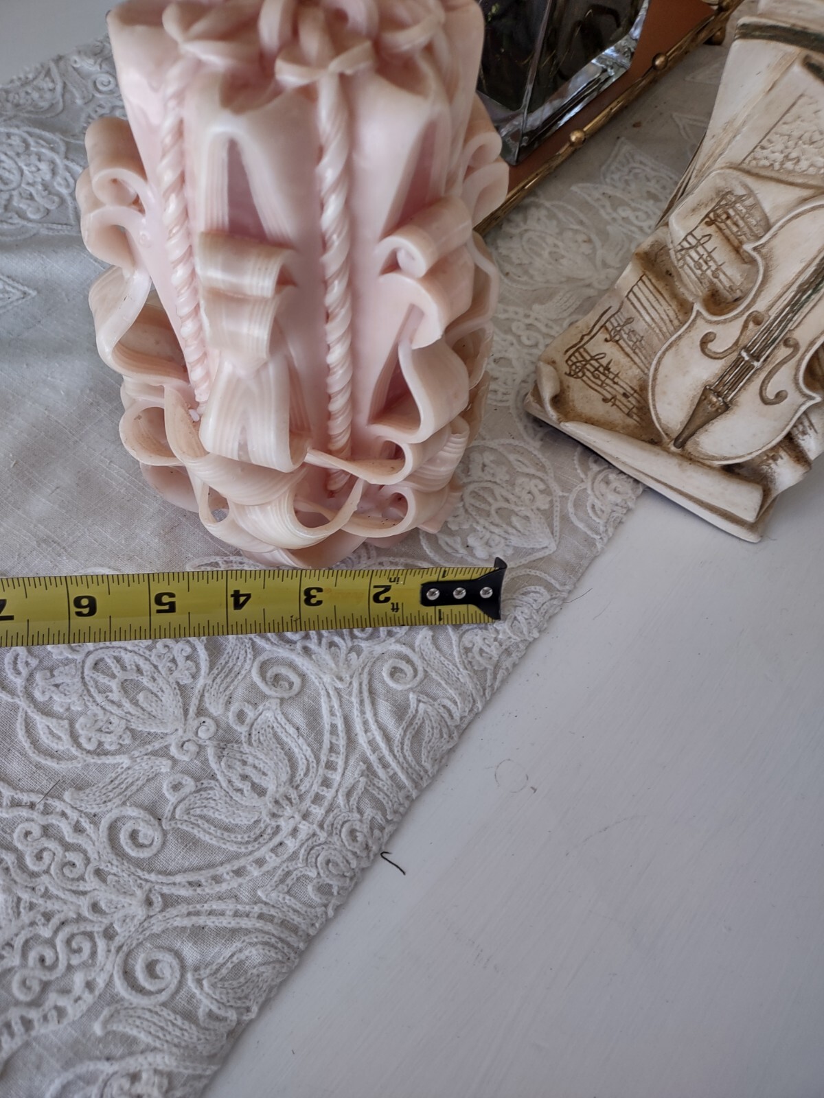 Carved Pillar Art Candle Blush Pink Home Decorative