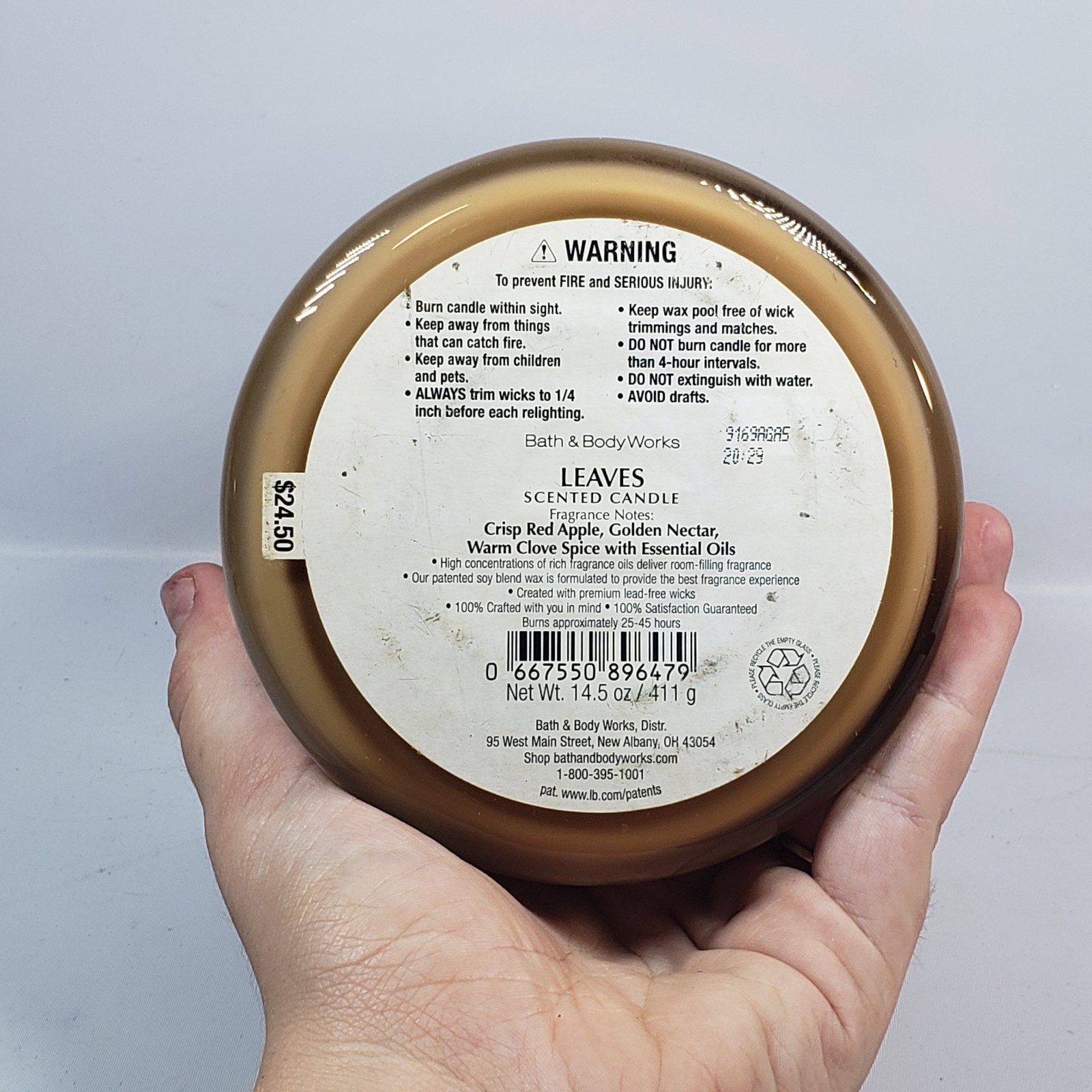 Bath & Body Works Leaves Jar Candle 14.5 oz Scented Brown Orange Glass