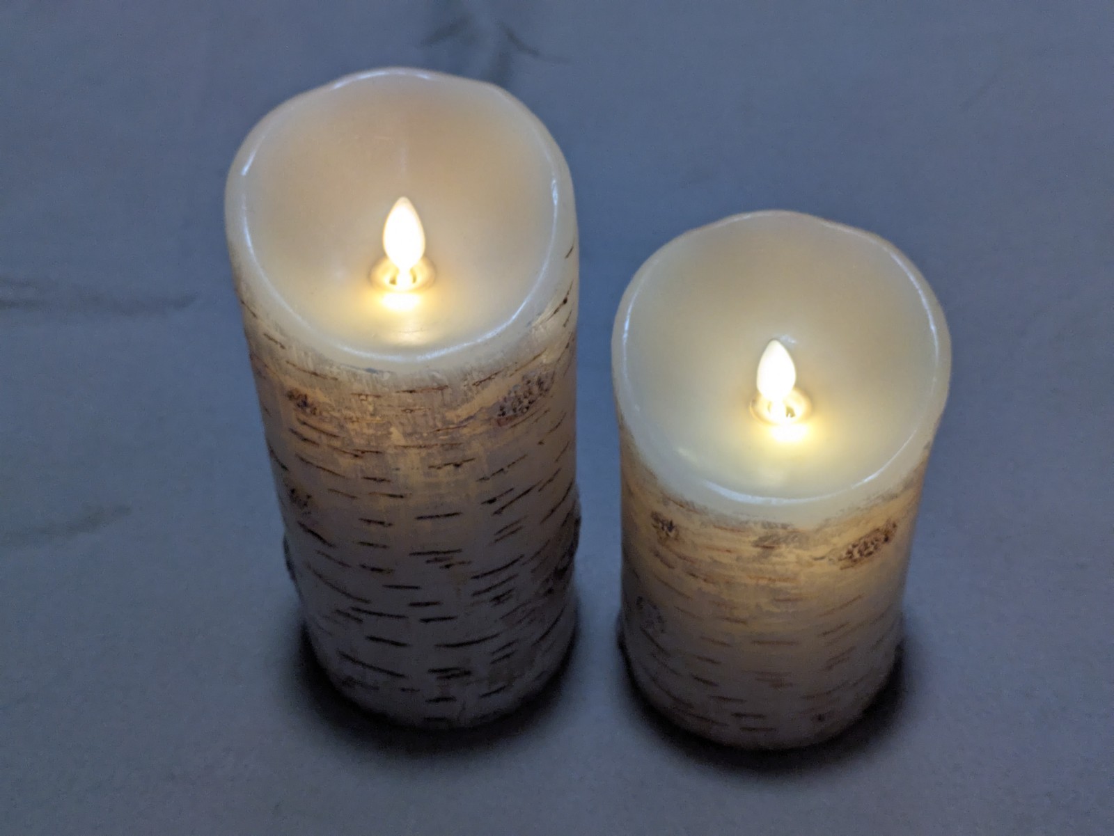Luminara Flameless Moving Flame Pillar Candles Birch Bark Tree NO BATTERIES