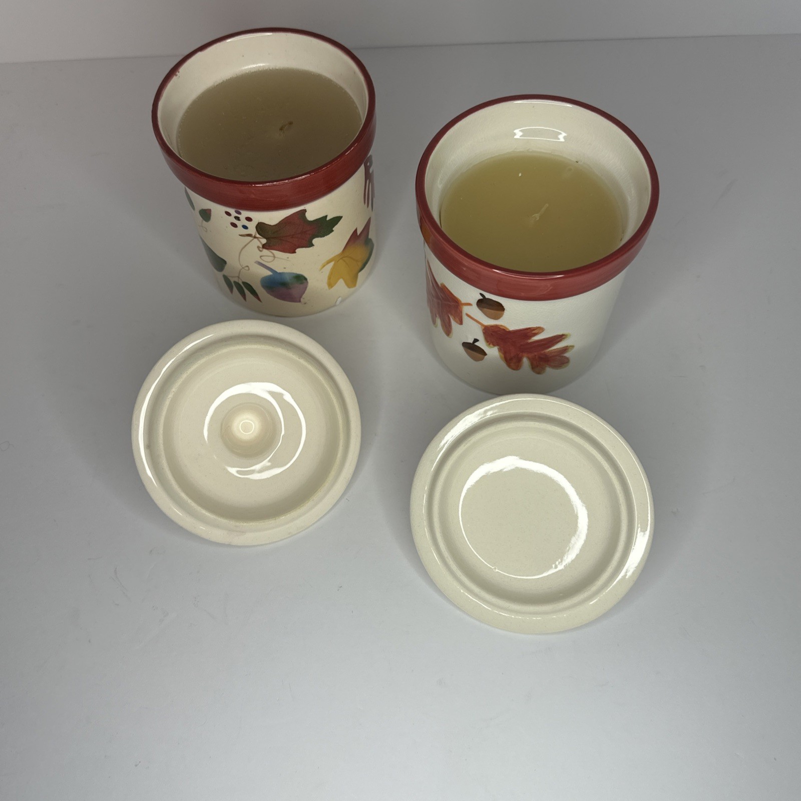 TWO HALLMARK Acorn Fall Autumn Jar Candle Scented New Leaves Maple Halloween
