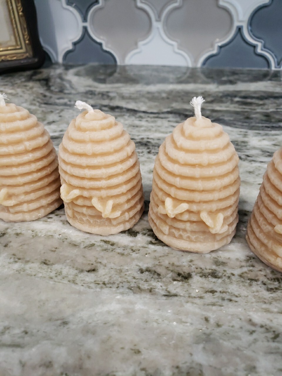 Lot 4 Pure Canadian Canada Beeswax Candles 3″ Bee Hive Skep Shape Cotton Colony