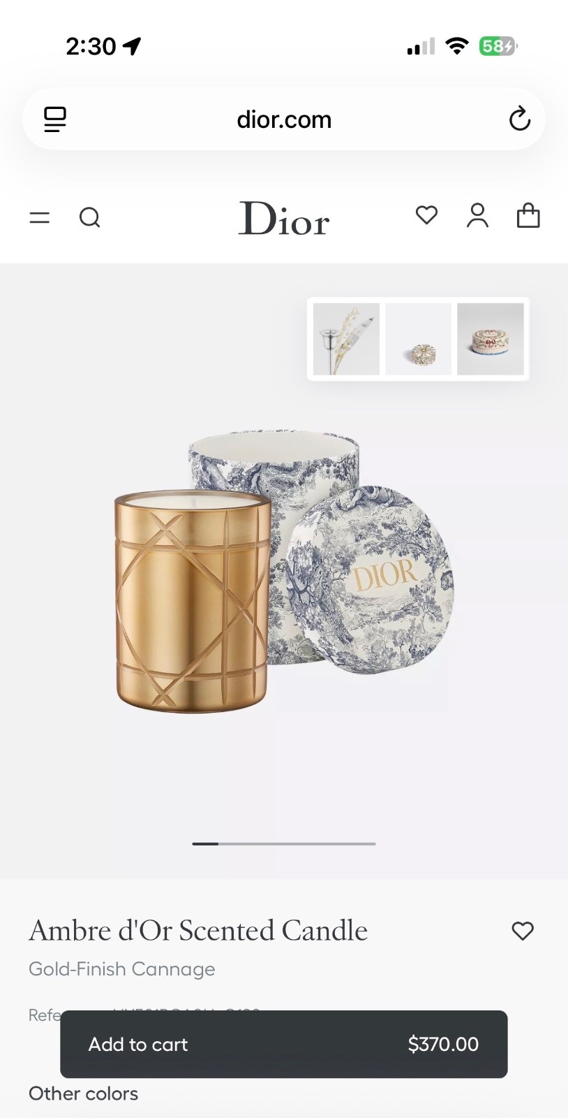 Christian Dior Amber Scented Candle Gold Cannage