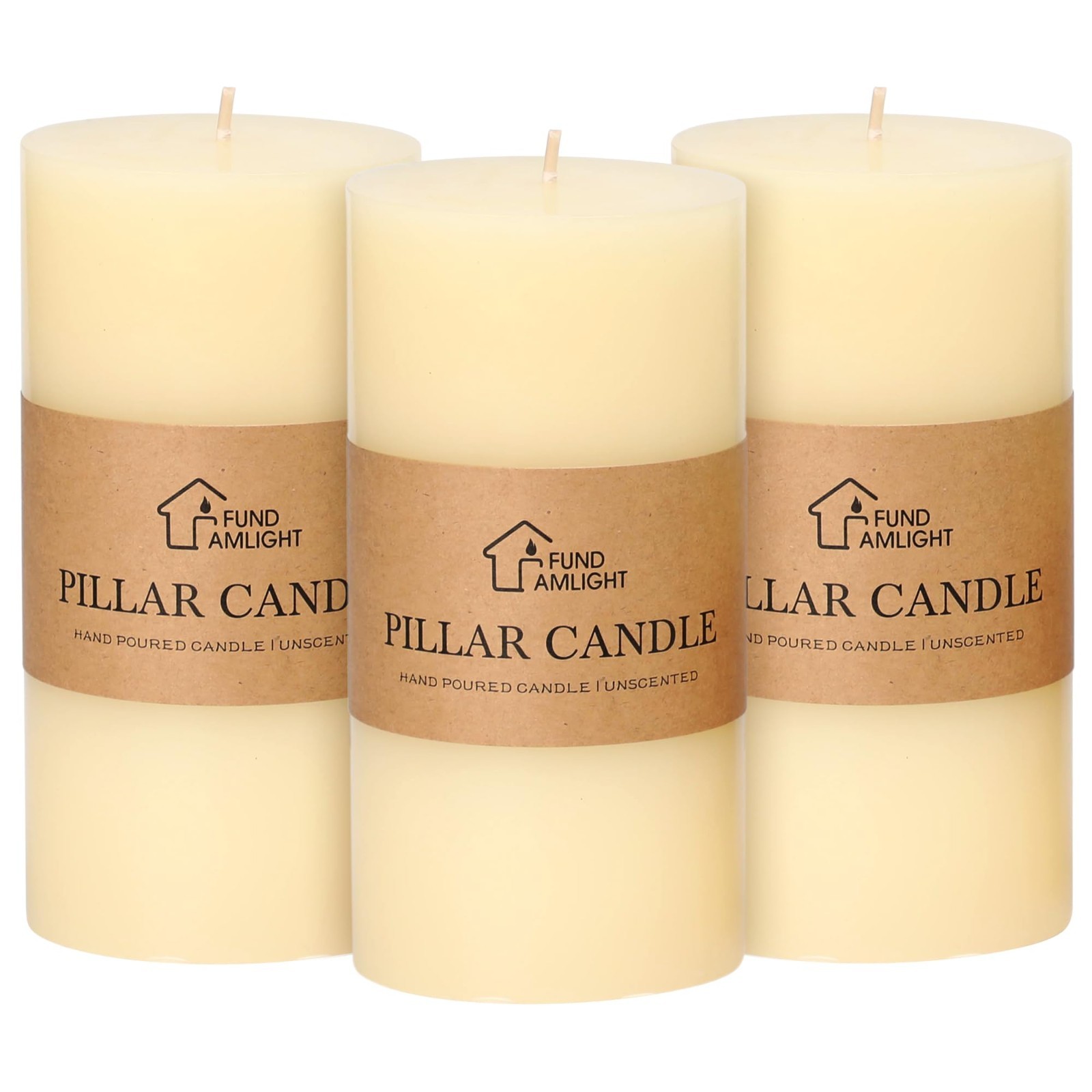 Set of 3 Ivory Pillar Candles 3×6 Inch – Unscented, Long Burning, Dripless for W