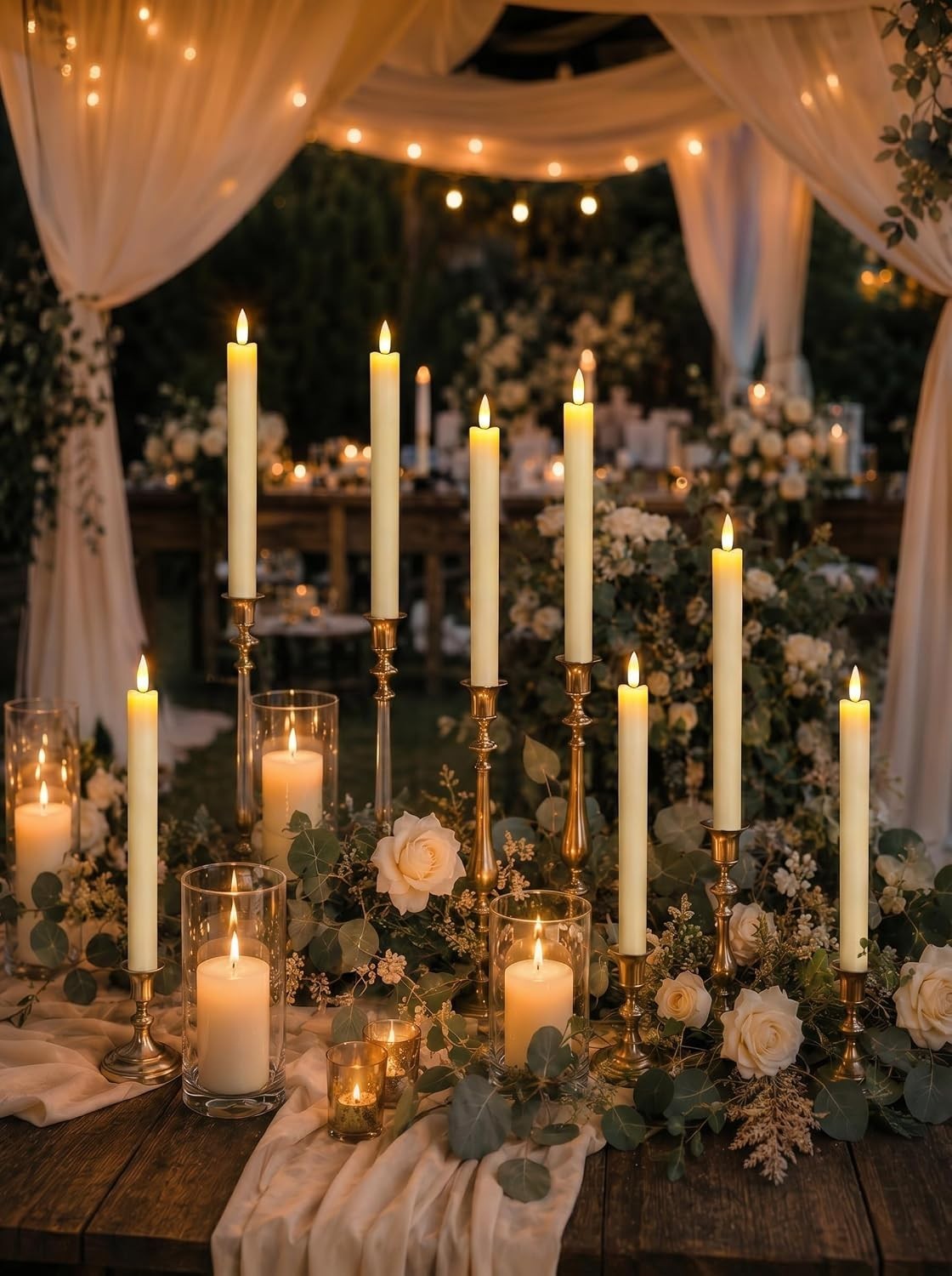 6 Ivory Flameless Candles with Dimmable Brightness & Timer – Safe Tabletop Decor