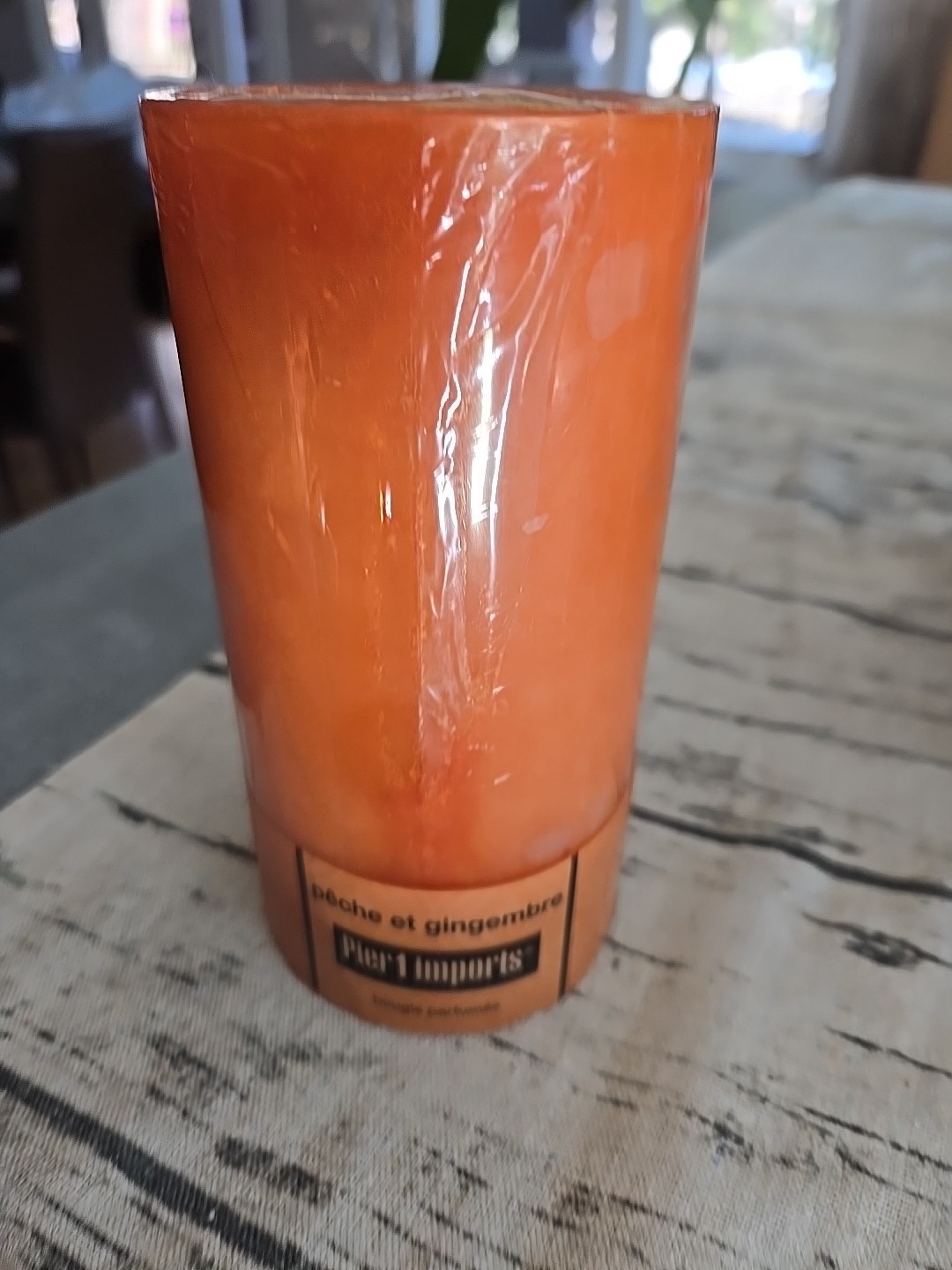 Pier 1 Ginger Peach Pillar Candle 3″ x 6″ NEW Sealed Rare Vintage Deadstock