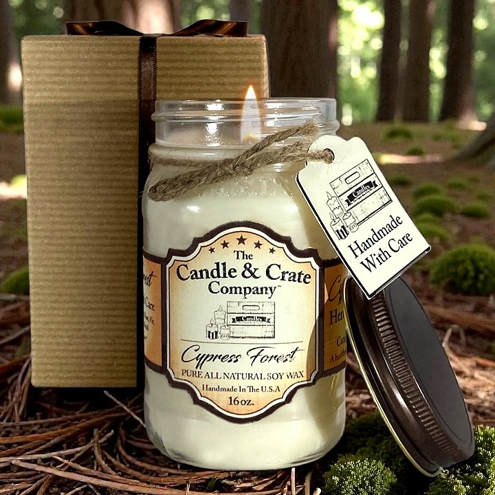 Cypress Forest, 16oz. Mason Jar, Handmade Soy Wax Candles that smell AMAZING!