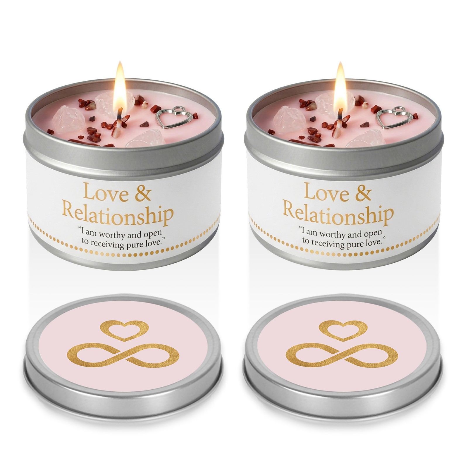 2 Pack Rose Quartz Crystal Candle Soy Love Manifestation Intention Gift