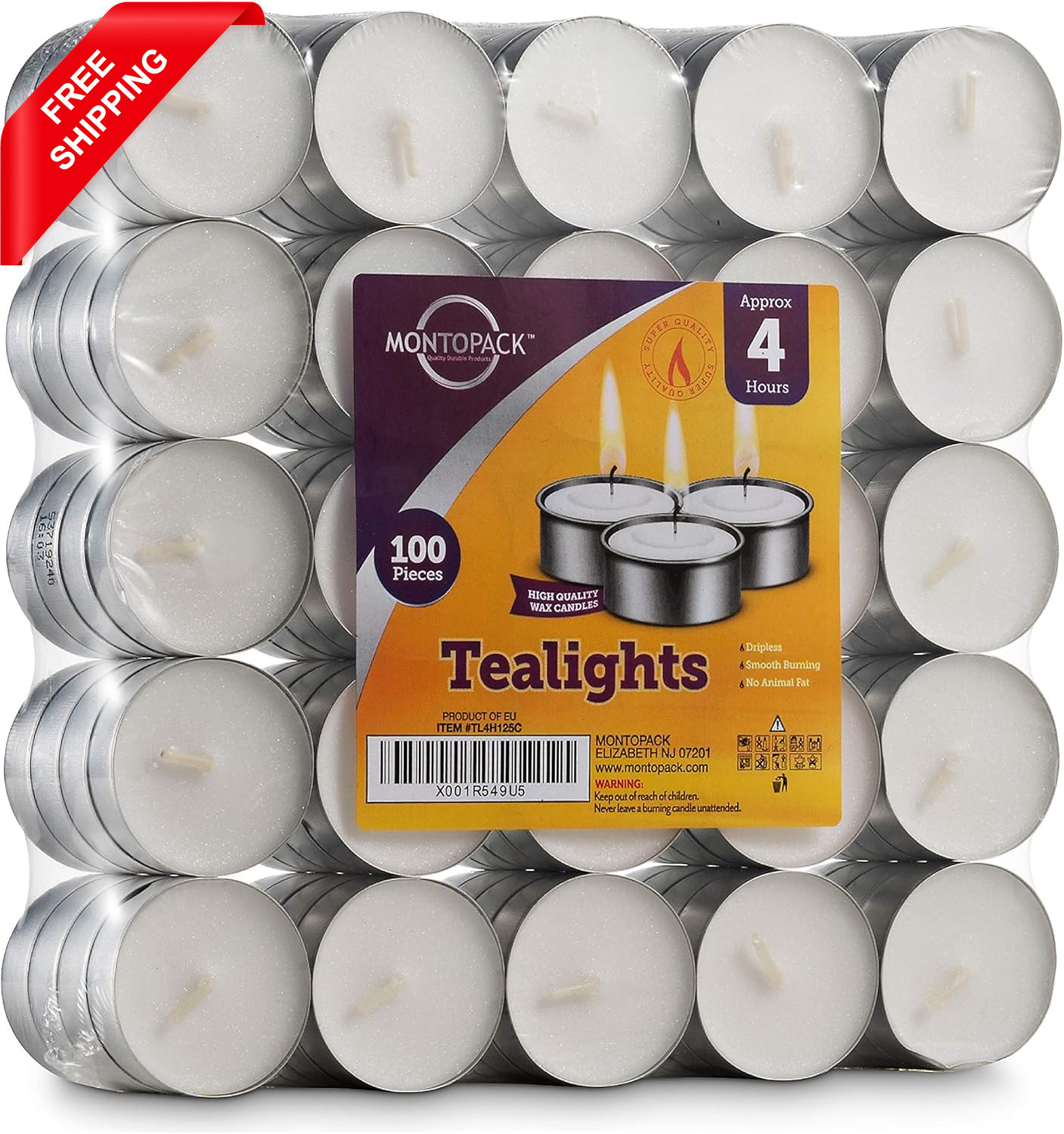Unscented Tea Light Candles 100 Pack | 4 Hours, White, Smokeless, Dripless Small