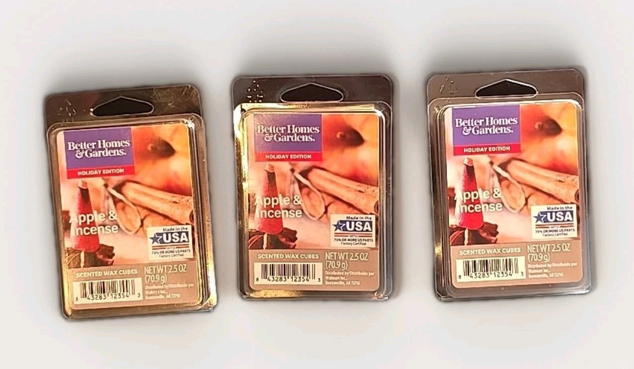 3 PACKS Better Homes and Gardens Scented Wax Cube Apple and Incense 6 Count