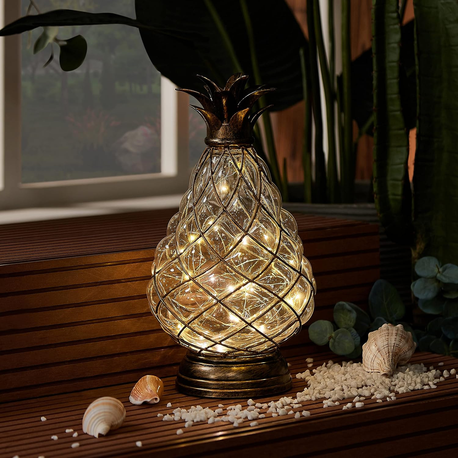 Extra Large Glass Pineapple Light 13 in Lantern Decorative,Ip44 Waterproof 6 Hou