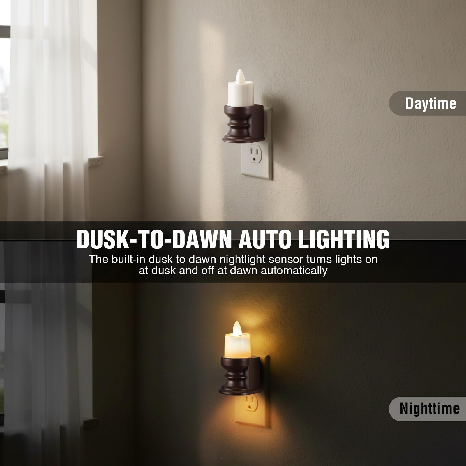 Flickering Flameless Candle Night Light Plug in, Dimmable LED Nightlight with…
