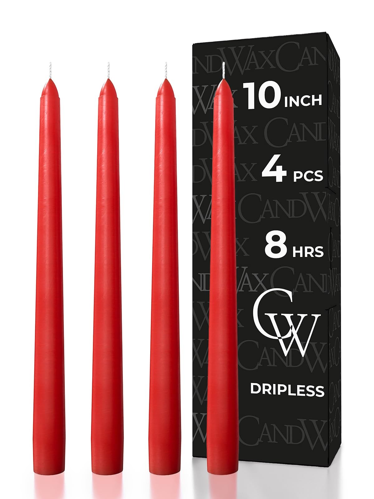 10 Inch Red Taper Candles Set Of 4 Dripless Long Burning Candlesticks Christmas
