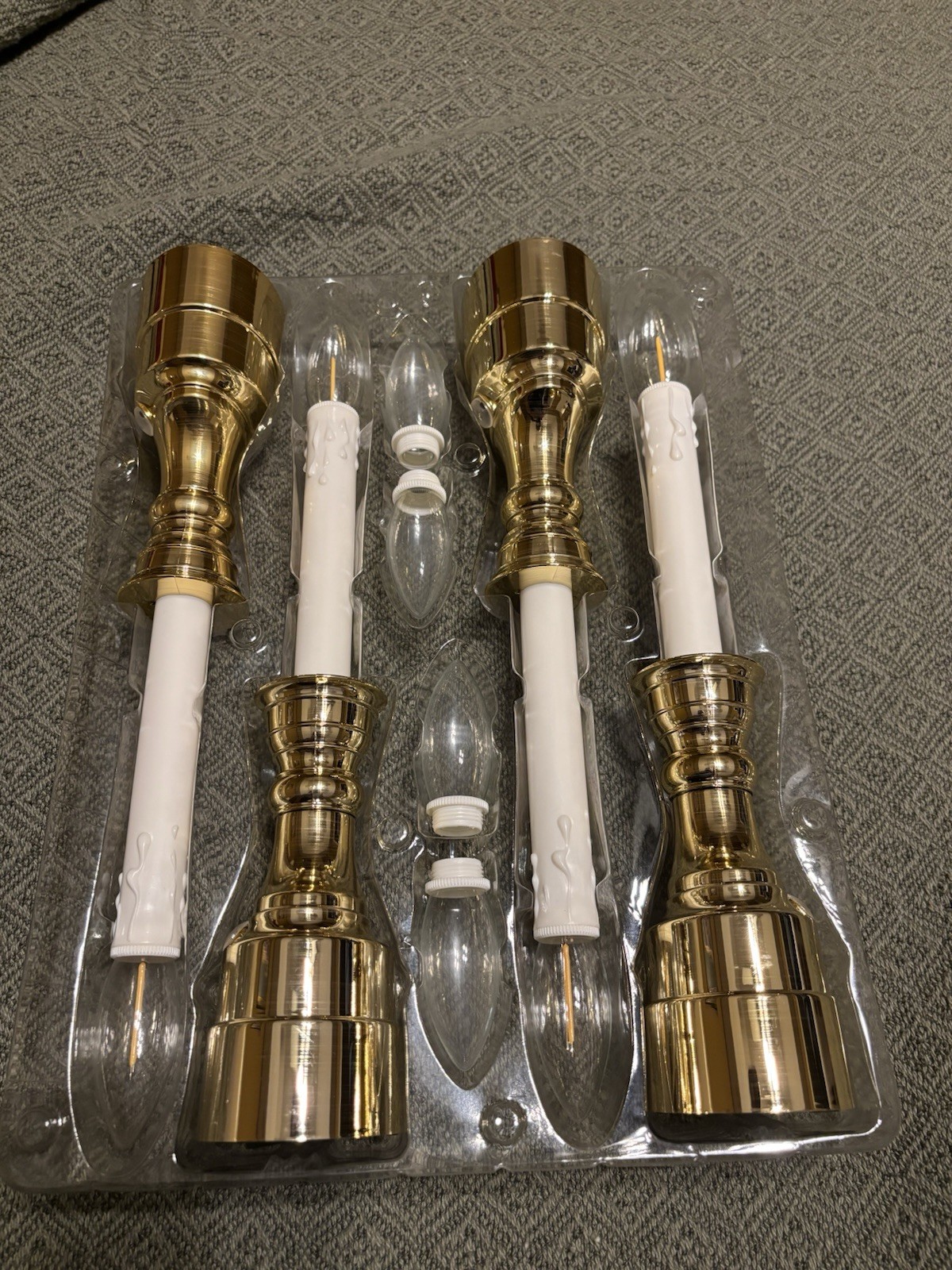 Bethlehem Lights Set of 4 Premium Brass Tone Cordless Timer Window Candles NIB