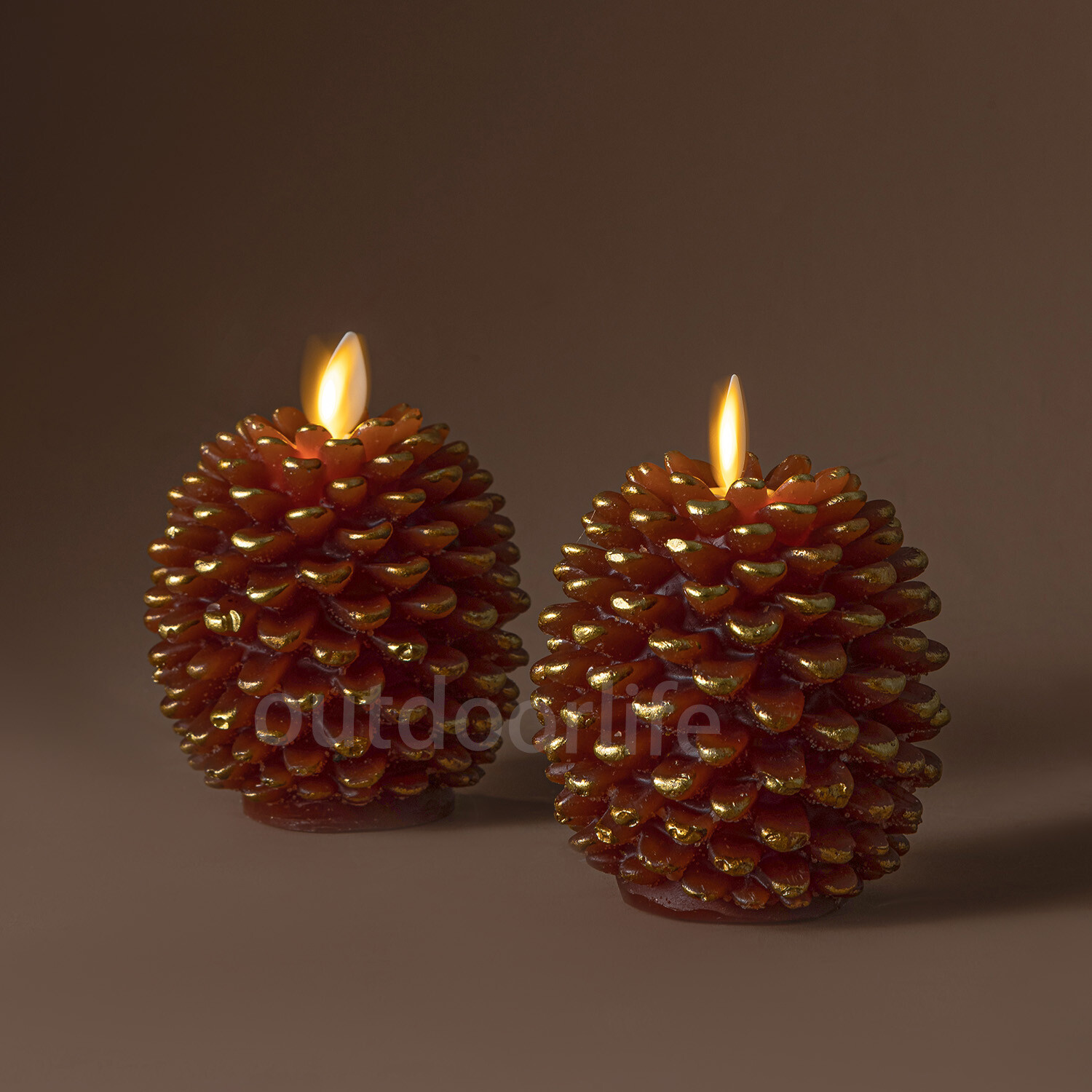 Luminara Flameless Moving Wick Battery Operated Pine Cone Candles Wax Brown