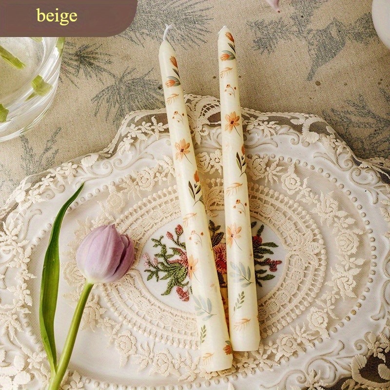 10 in Taper Candles, 2pcs Floral Print Smokeless Tapered, Fancy Dinner Candles