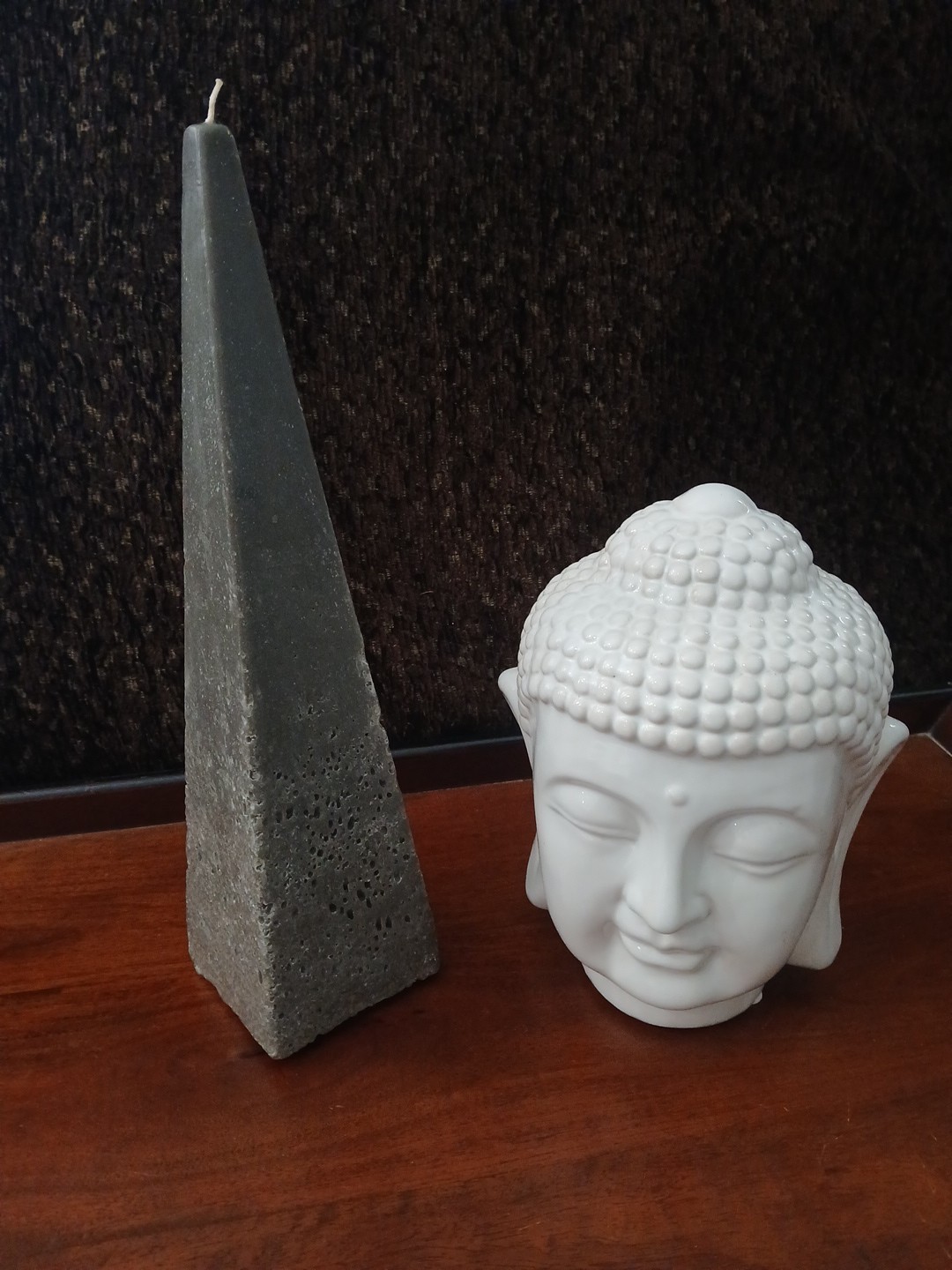 Gray Stone Look Wax Tall Pyramid Candle Spiritual Yoga Meditation Home Decor