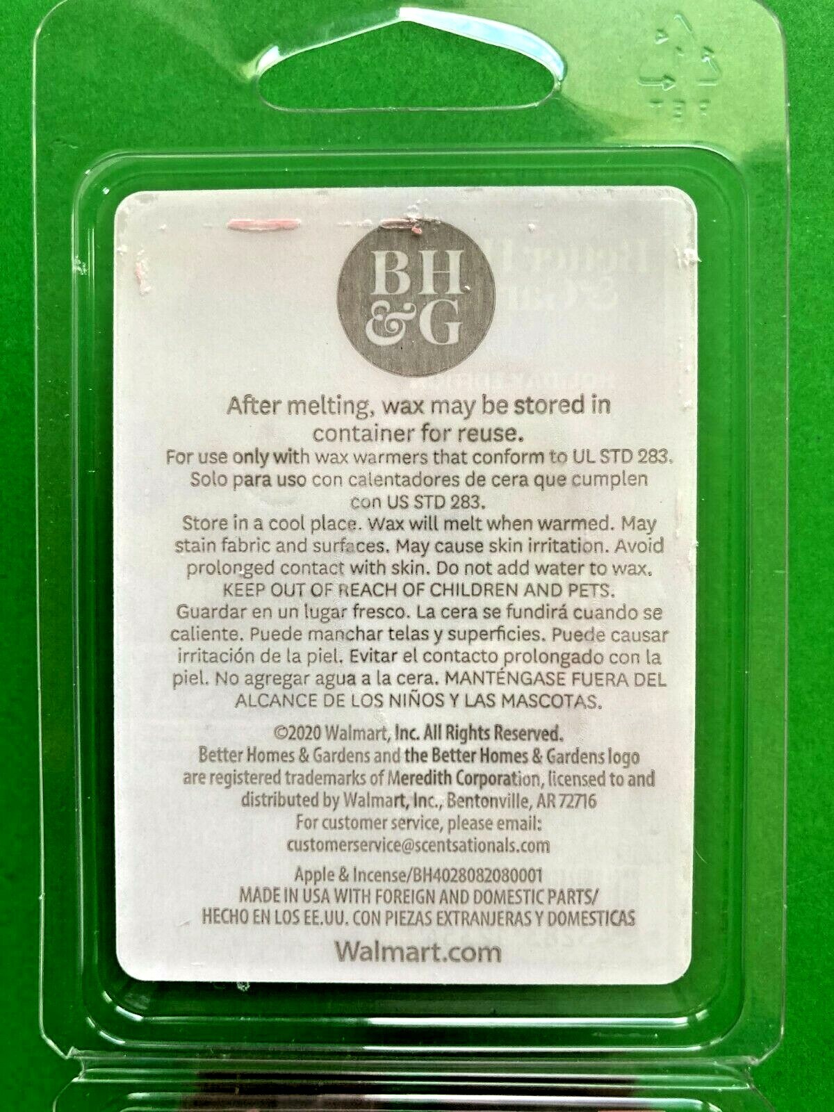 Better Homes and Gardens 2 PACKS Scented Wax Cube Apple and Incense 6-Count