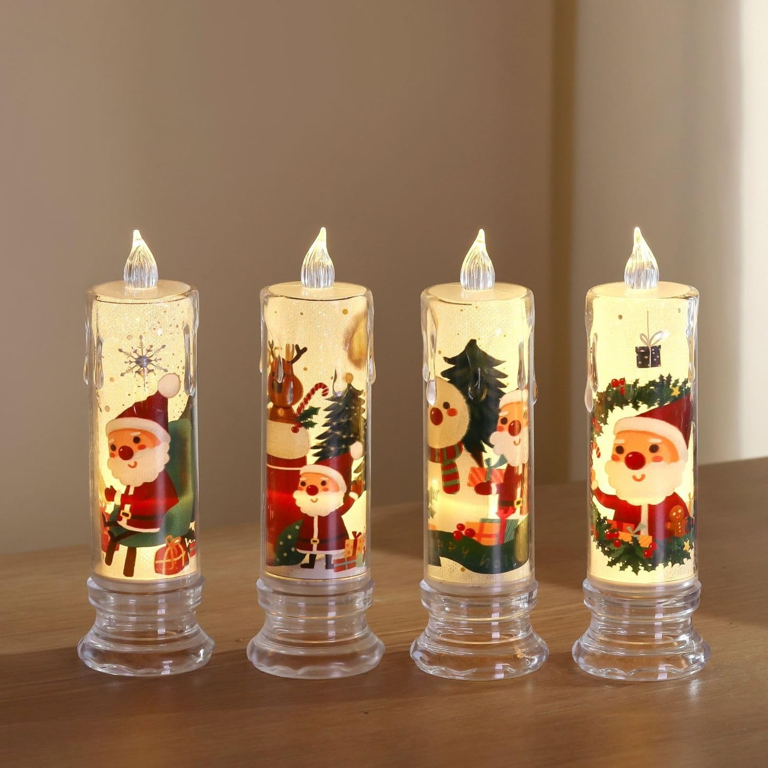 4-Pcs Christmas Flameless Candle Set, 5.12 Inches Tall, Christmas LED Candles wi