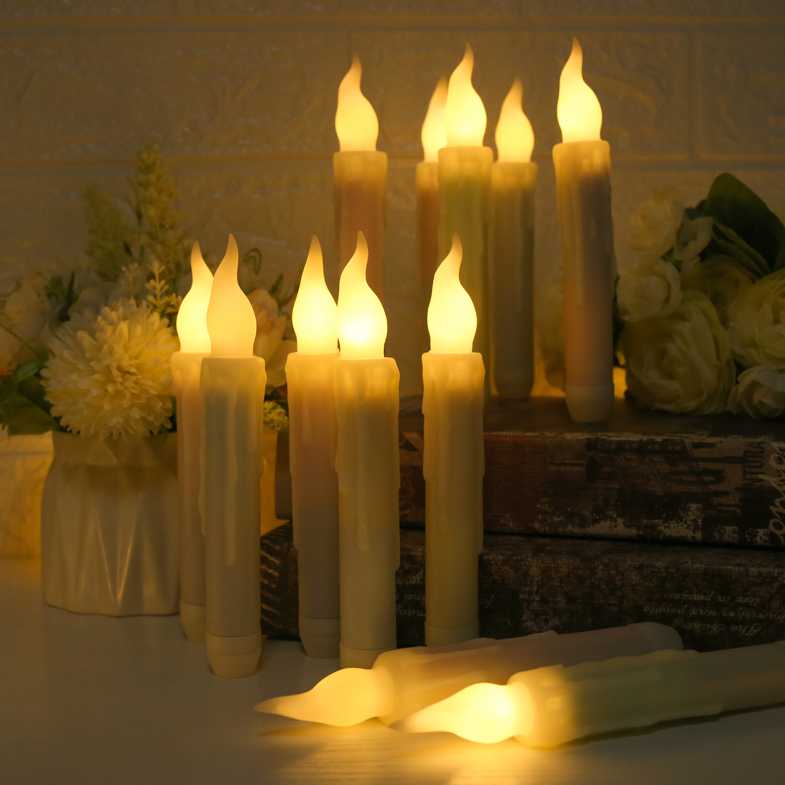 12PCS LED Flameless Flickering LED Taper Candles Battery Operated US Stock