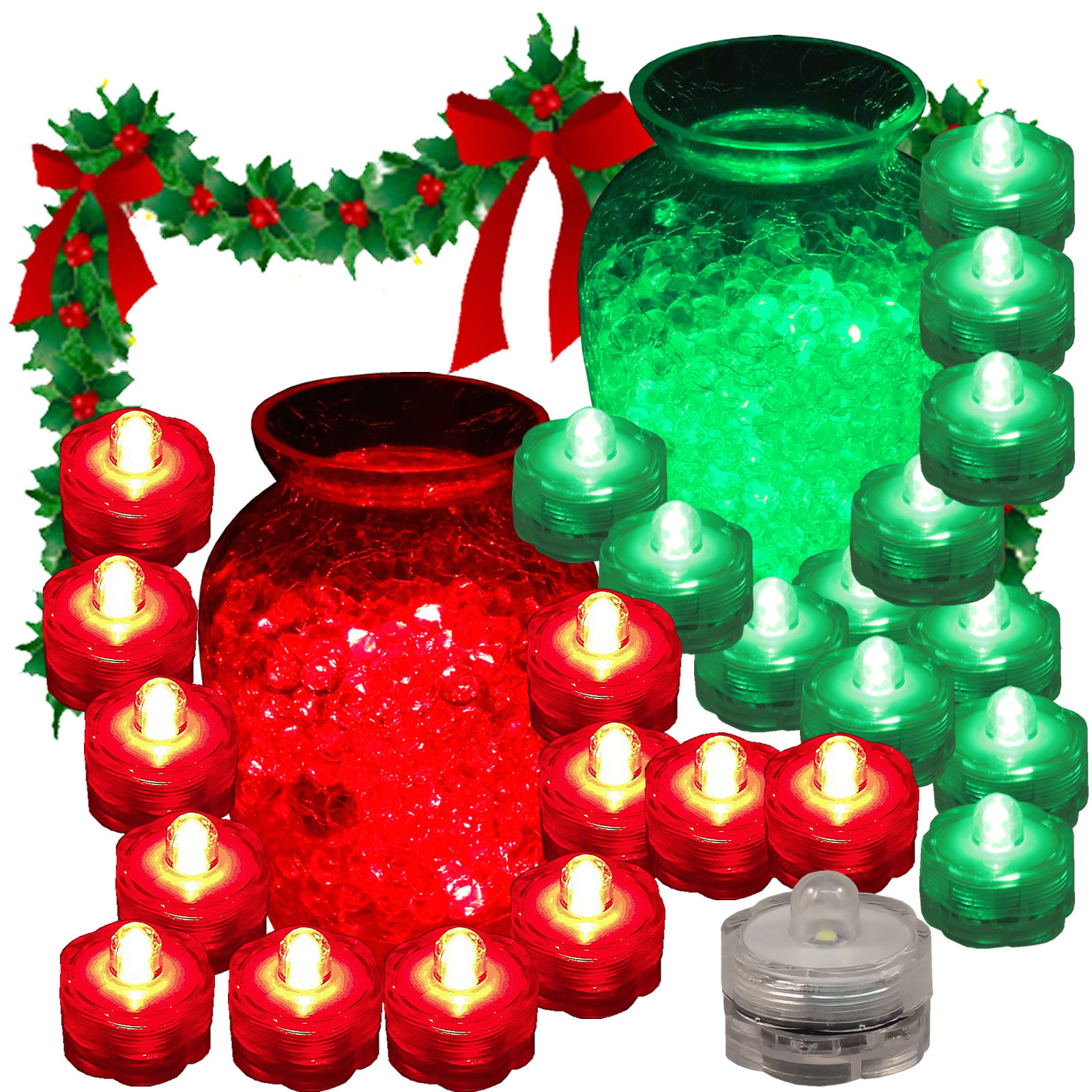 QTY 24 LED Submersible Underwater Christmas Tea lights Flameless 12 RED 12 GREEN
