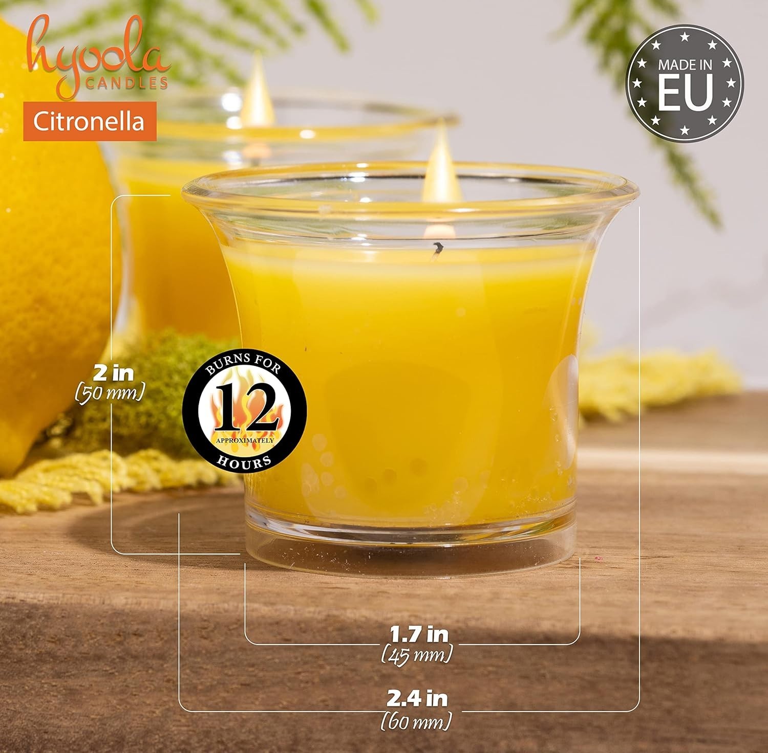 12 Hour Citronella Votive Candles – Clear Cup Design – 4 Pack – Art Deco Style