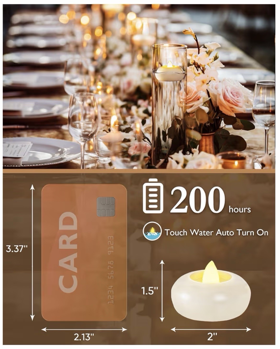 24 Pack 3” Flameless Led Floating Candles, 200 Hour Battery Operated