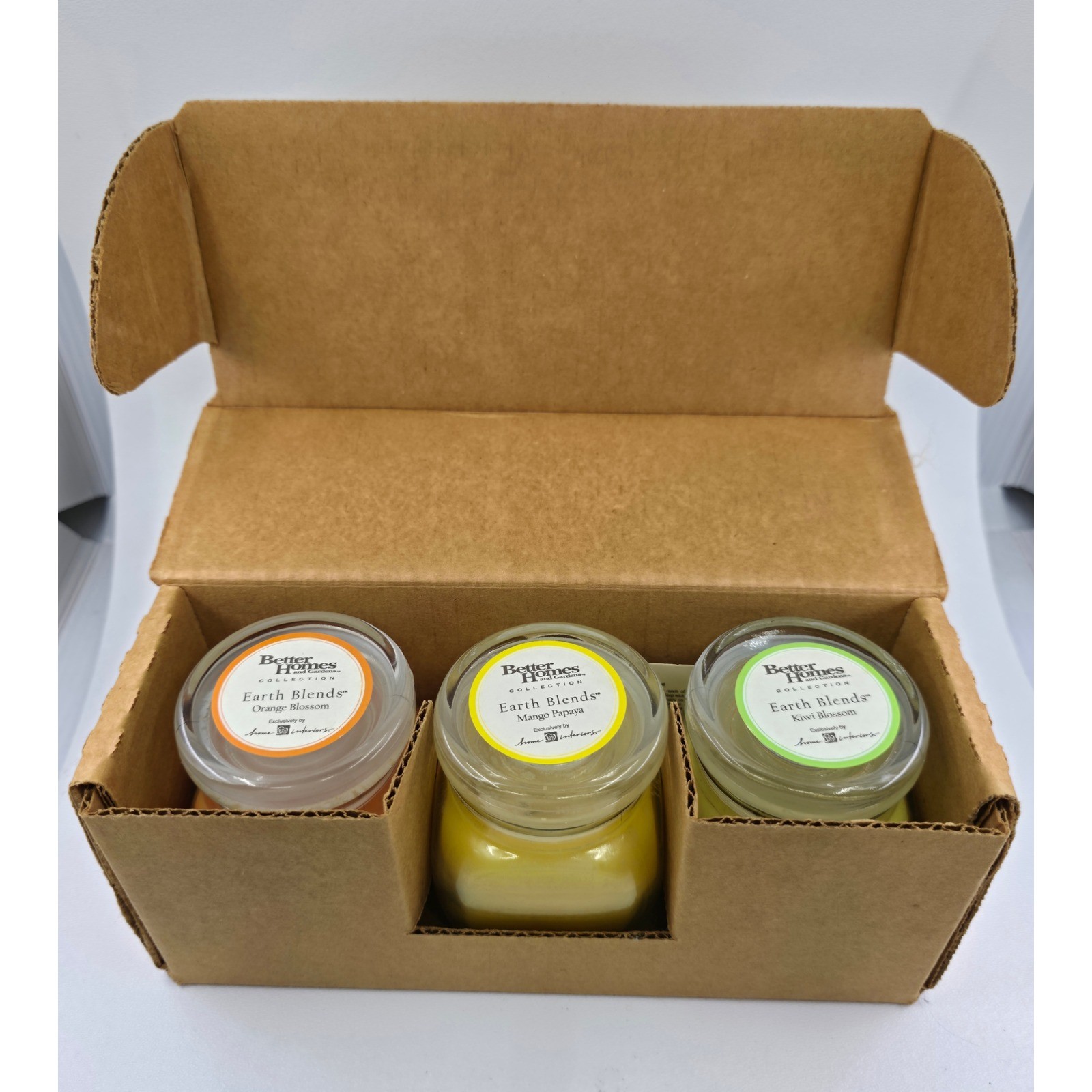 Better Homes and Gardens Earth Blends Candle Set Mango Orange Kiwi 3-Piece Lot
