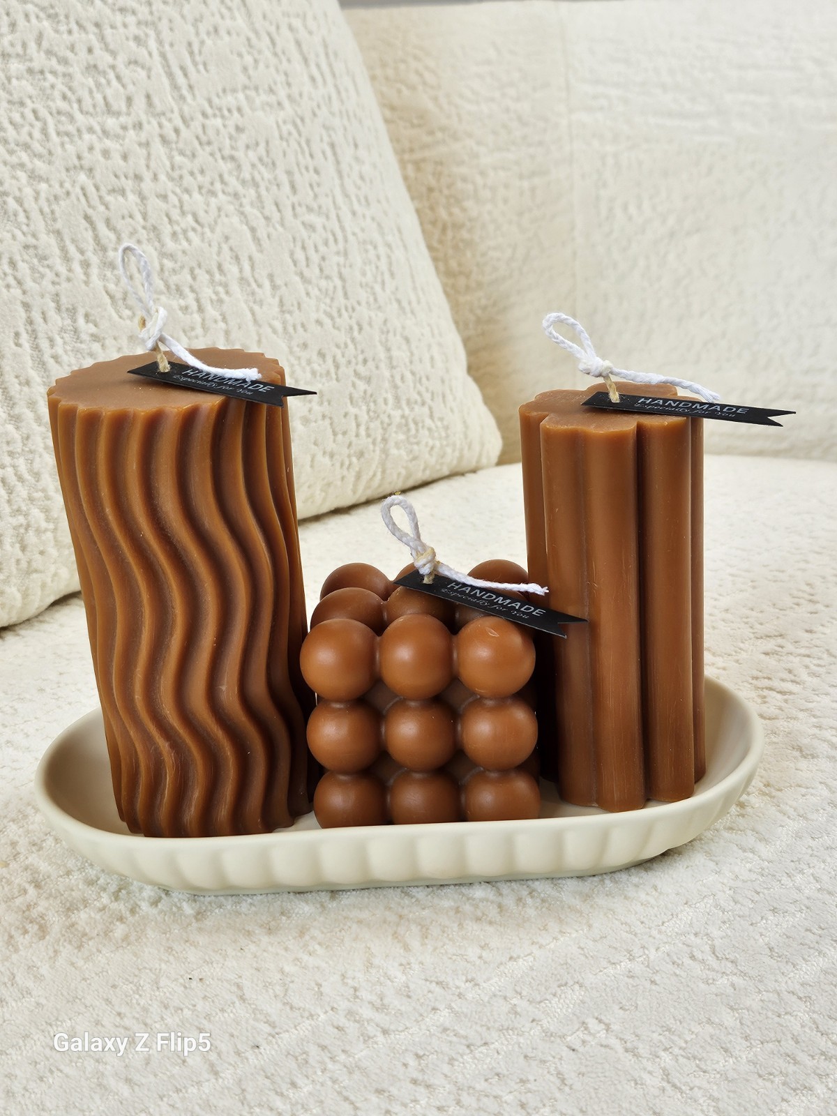 Handmade Modern Brown Decorative Unscented Wax Candle Set of 3, Medium