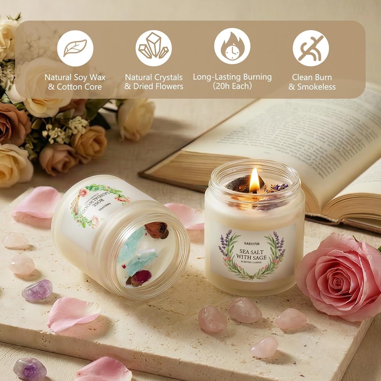 8 Pack Scented Candles for Home,28Oz Crystal Soy Candles-200 Hour Long Lasting,A