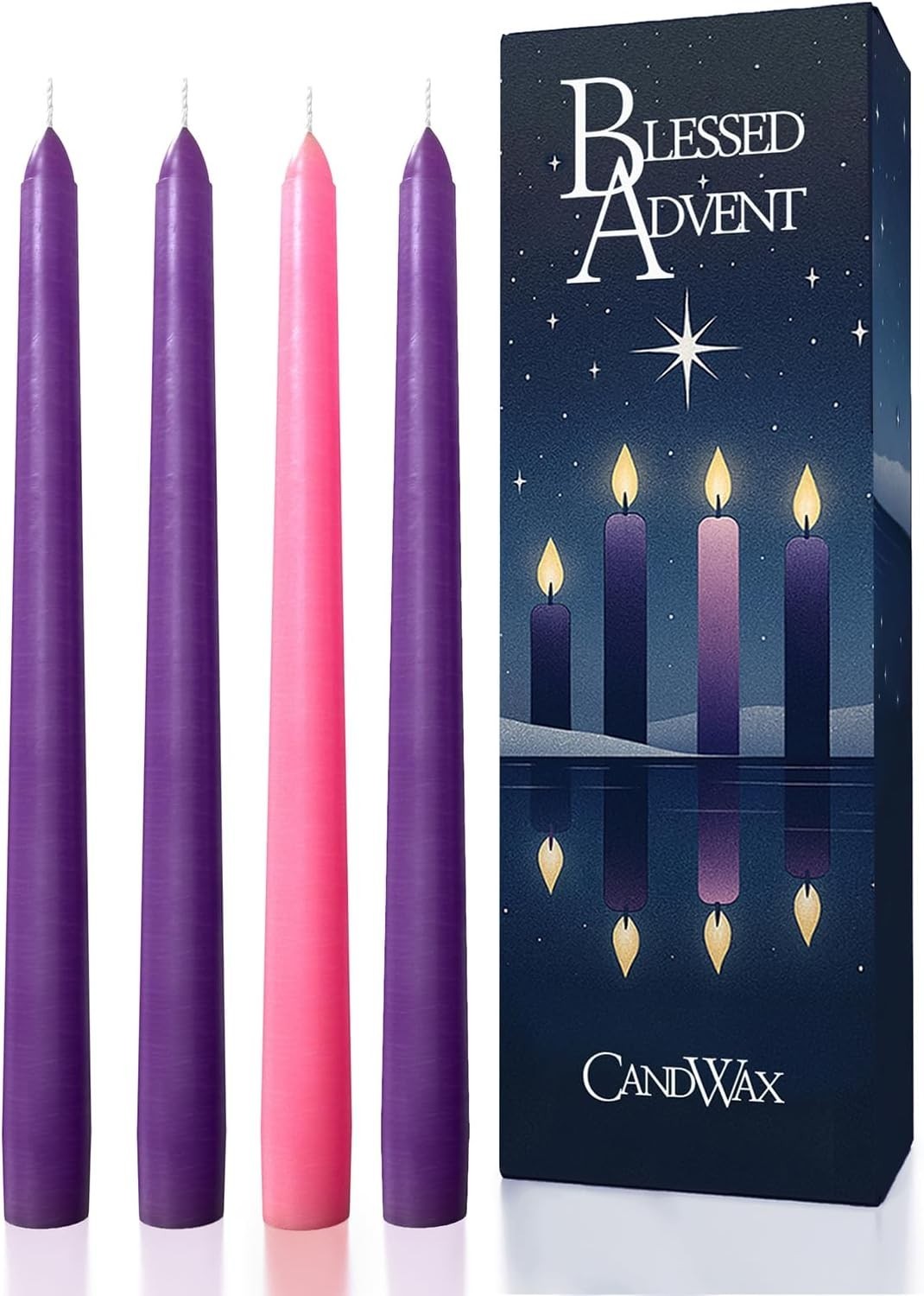 12 Inch Advent Taper Candles Set of 4 – Long Burning Dripless Unscented Taper…