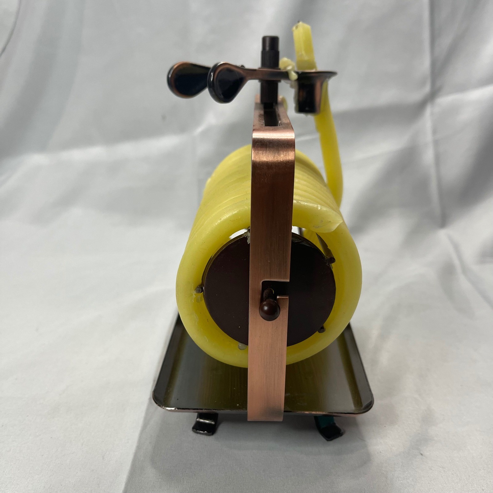Candle by the Hour Horizontal Beeswax Coil Candle Copper Tone Metal Base Yellow