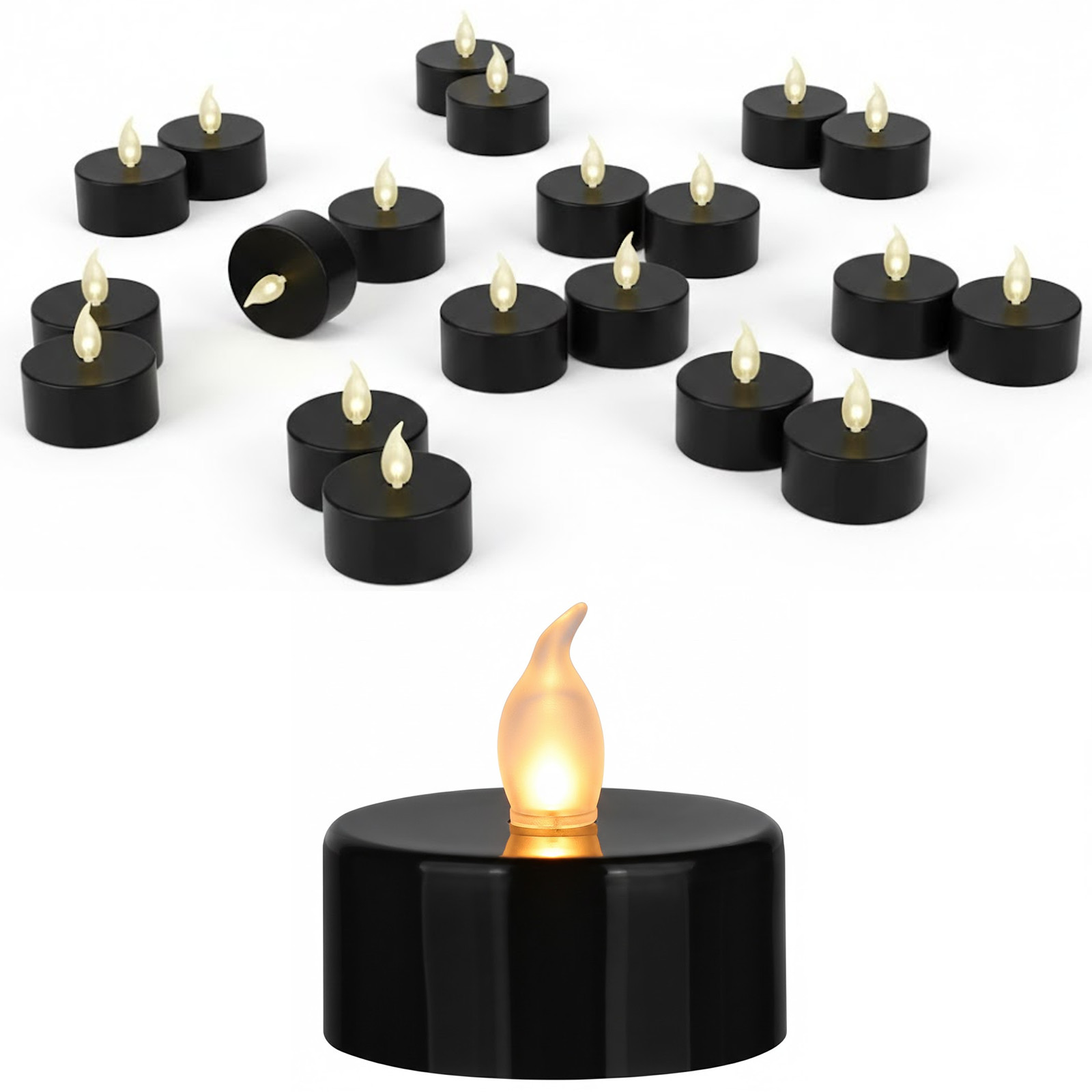 24 Pack LED Tea Lights Candles Flickering Battery Operated with On Off – Black