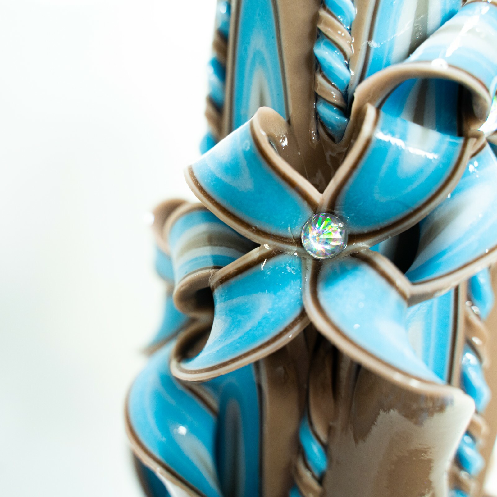 Blue Flowers – Carved candle – Easter – Gift Wedding Brown Blue
