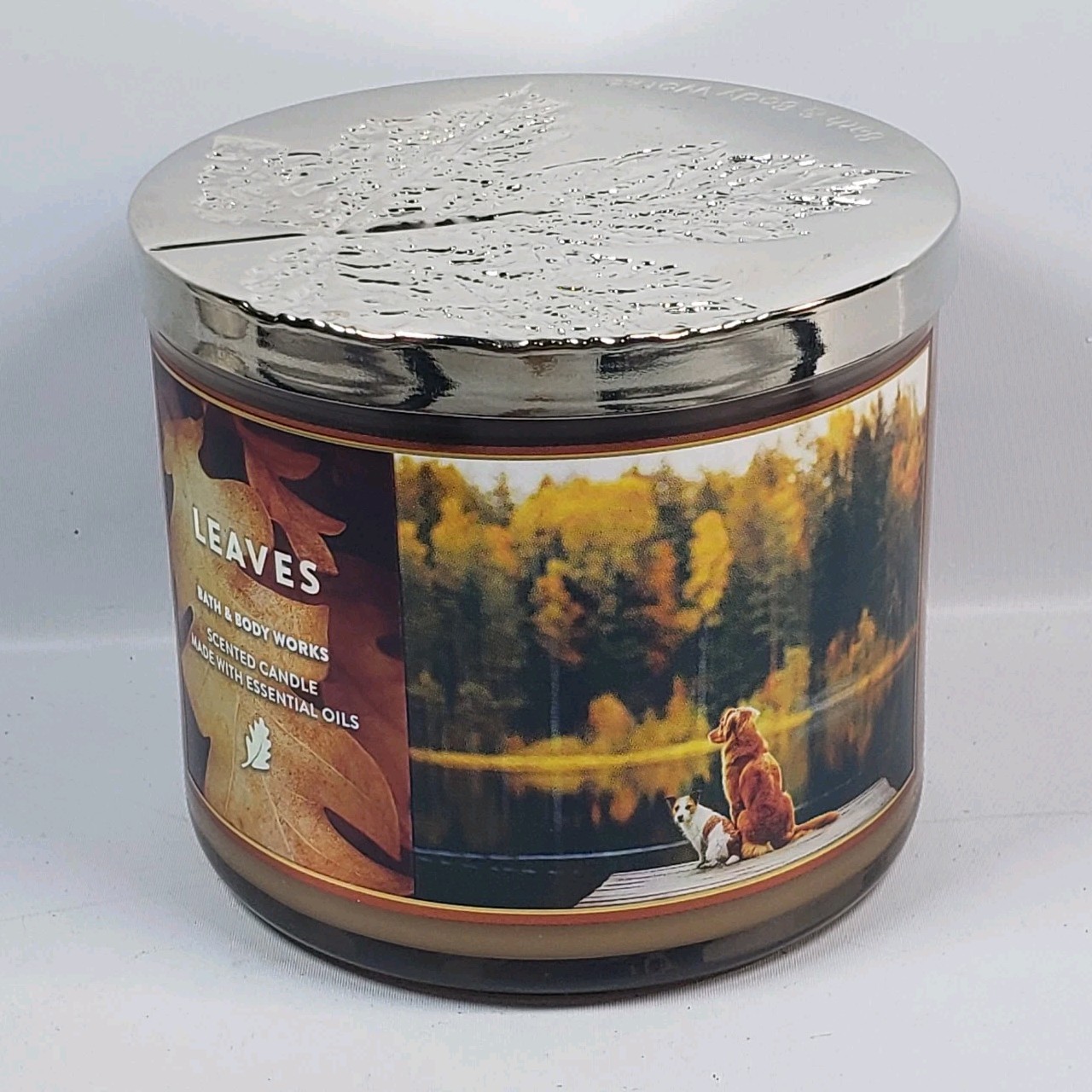 Bath & Body Works Leaves Jar Candle 14.5 oz Scented Brown Orange Glass