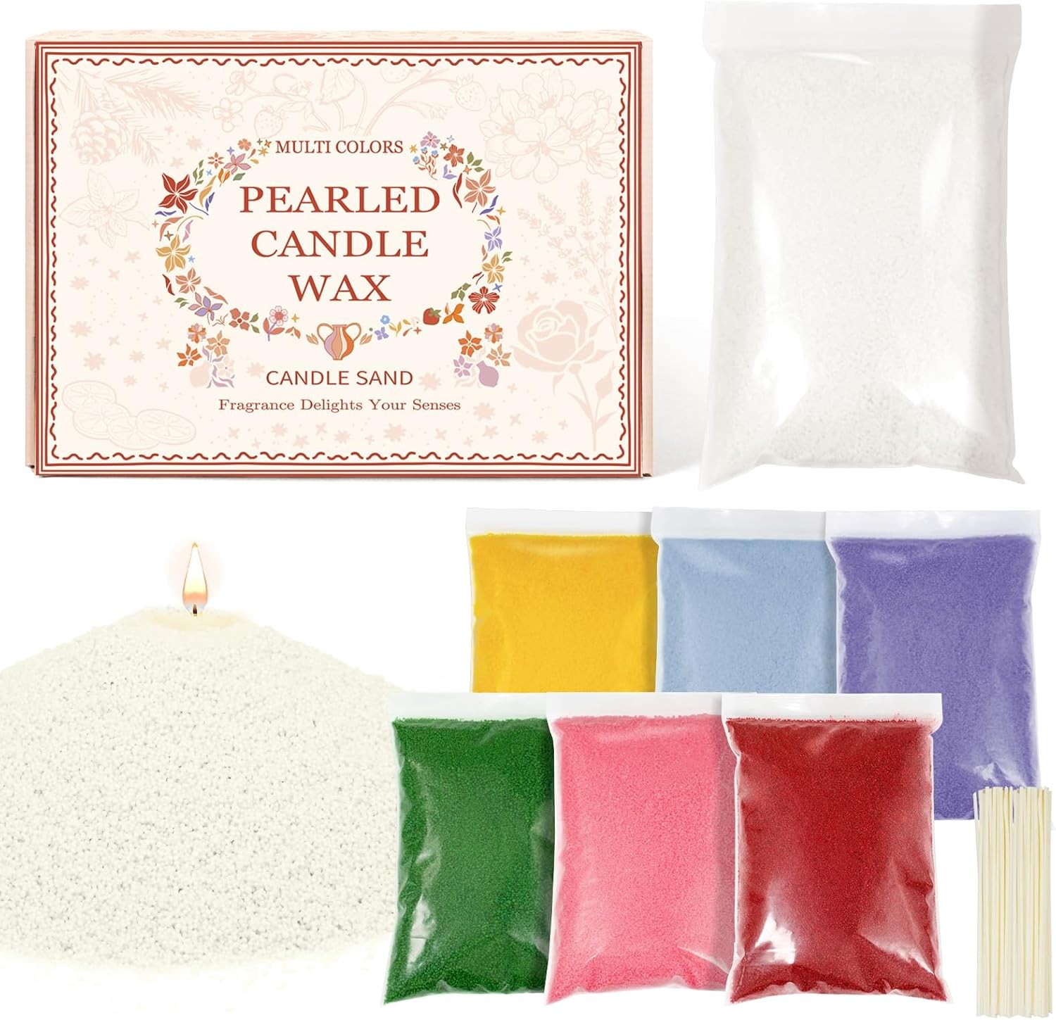 Pearled Candle with 15 Wicks, 2.42 Lb Scented Candle Sand, 7 Colors Sand Wax DIY