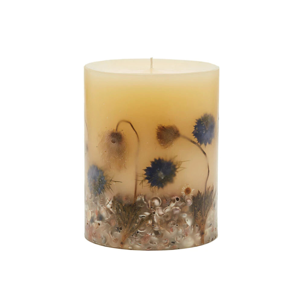 ROSY RINGS, COASTAL VANILLA LUXURY BOTANICAL CANDLE, 5.5″ TALL, 120 HRS
