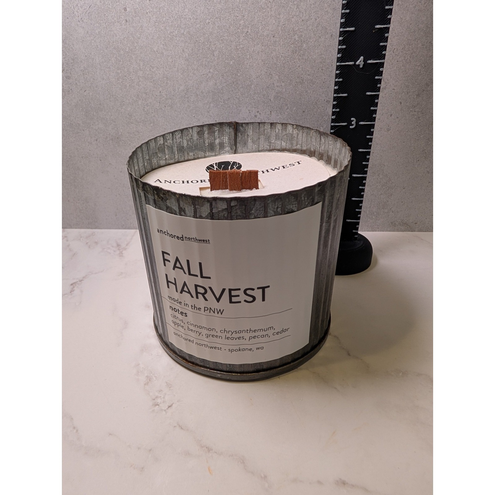 Anchored Northwest Fall Harvest Soy Wax Candle Triple Wood Wick Galvanized Tin