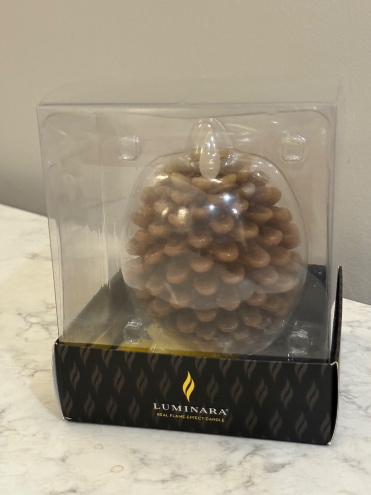 NEW in Box -Luminara Brown Pinecone Flameless Candle Unscented Wax Timer Indoor