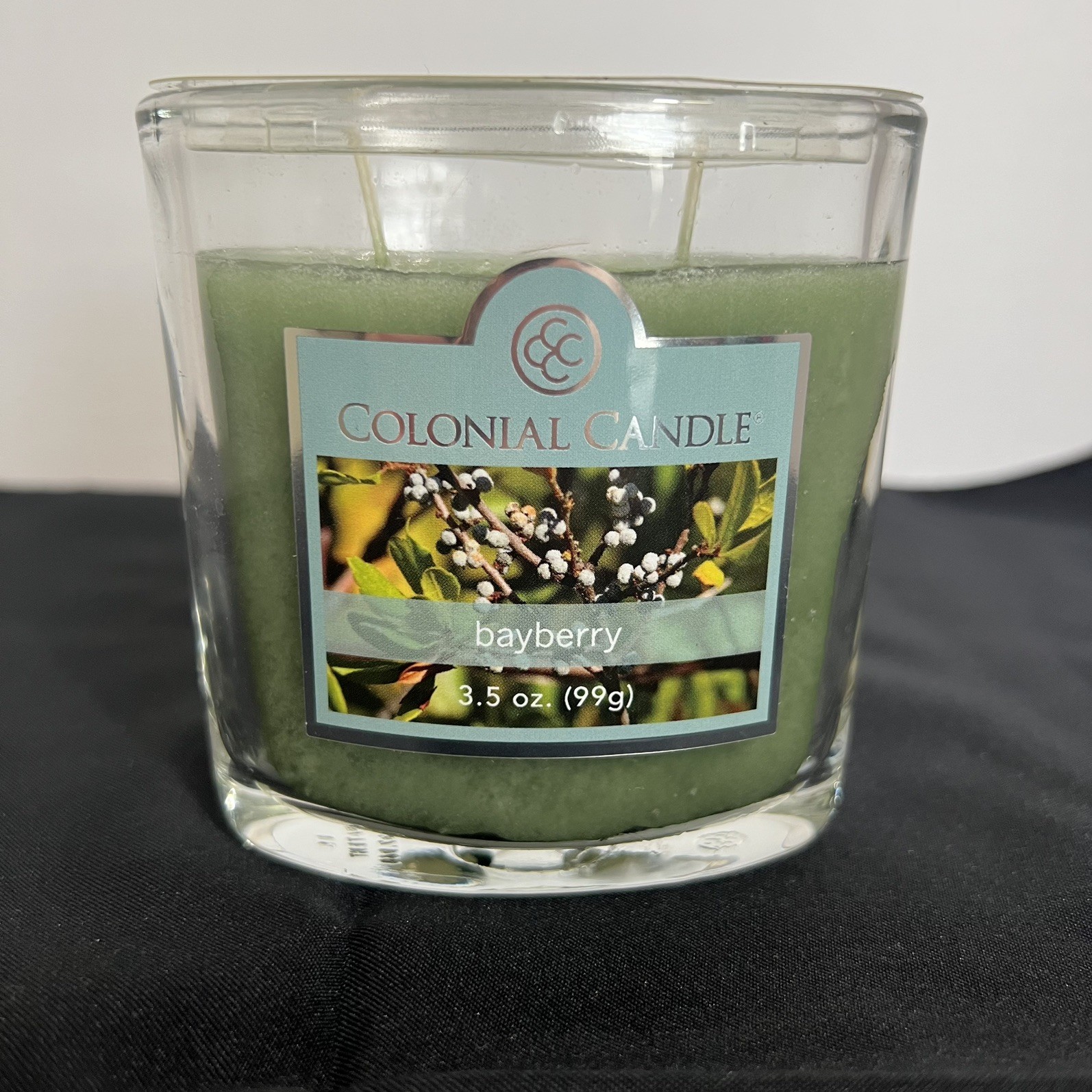NEW 3.5 oz Green Bayberry Scent Jar Candle 2 Wick Mottled Wax Candle Home Scent