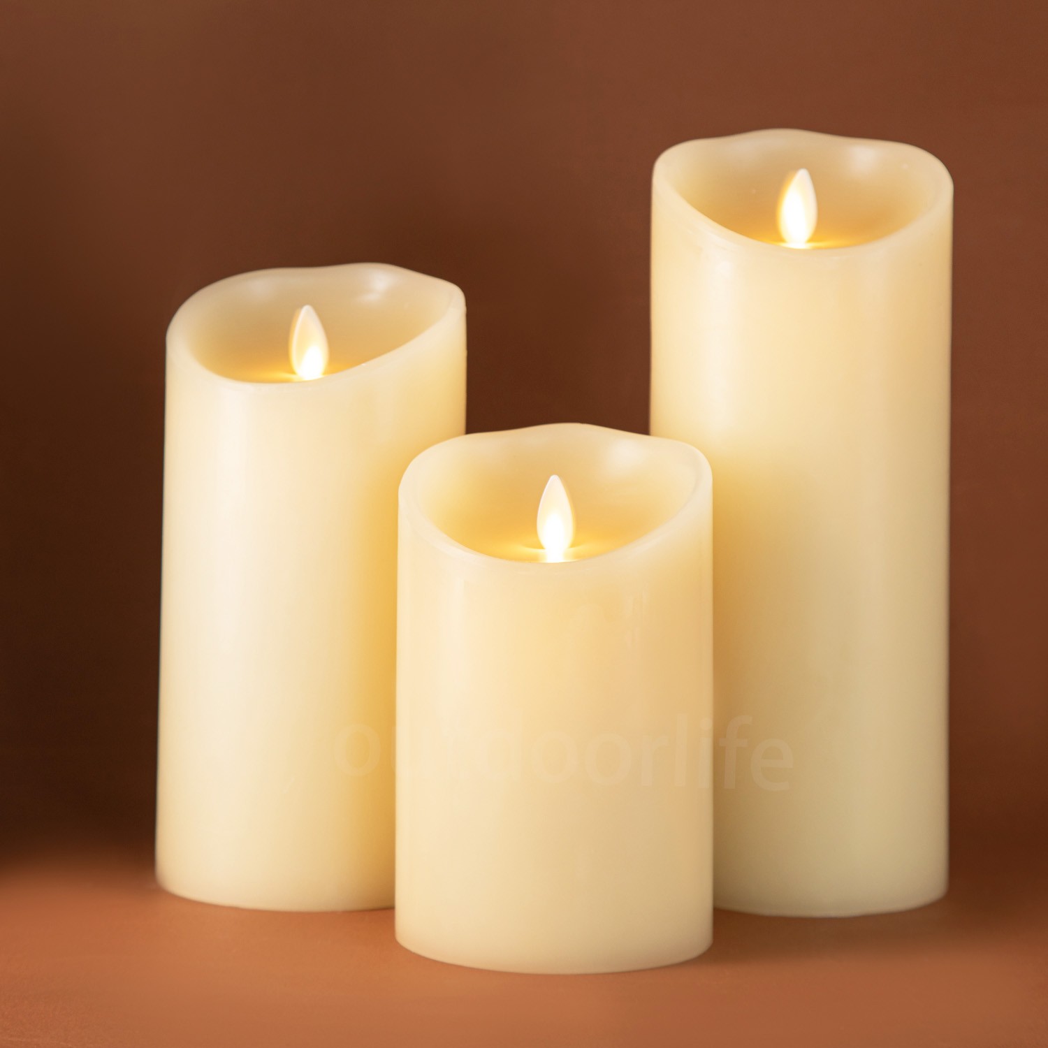 Luminara Flameless Pillar Wax Candles with Moving Flame Remote Ivory Set of 3