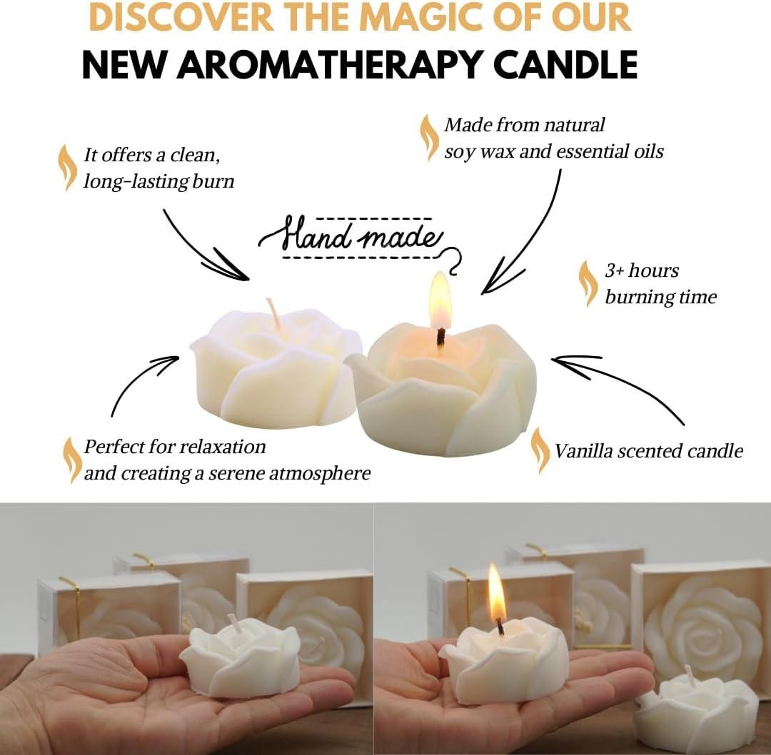 White Rose Shaped Scented Soy Wax Candle Favors 12 Pieces with Seal Wax and D…