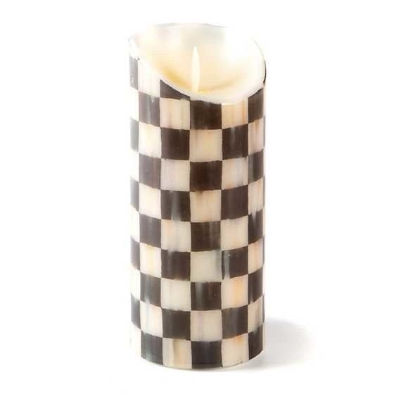 MacKenzie Childs Set of 3 Pillar Flicker Candles COURTLY CHECK 5″, 7″, 9″