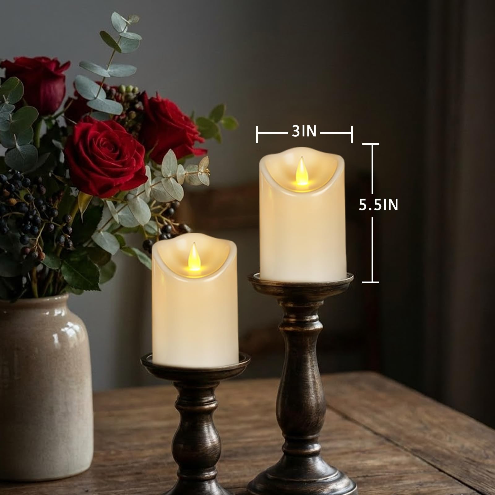 Pure White Flameless Candles, Patented 3D Dual-LED, Set of 2 Slanted Plastic …