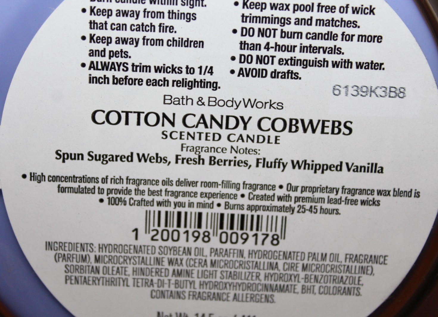 BATH & BODY WORKS 3 WICK CANDLE 14.5 OZ COTTON CANDY COBWEBS NEW!
