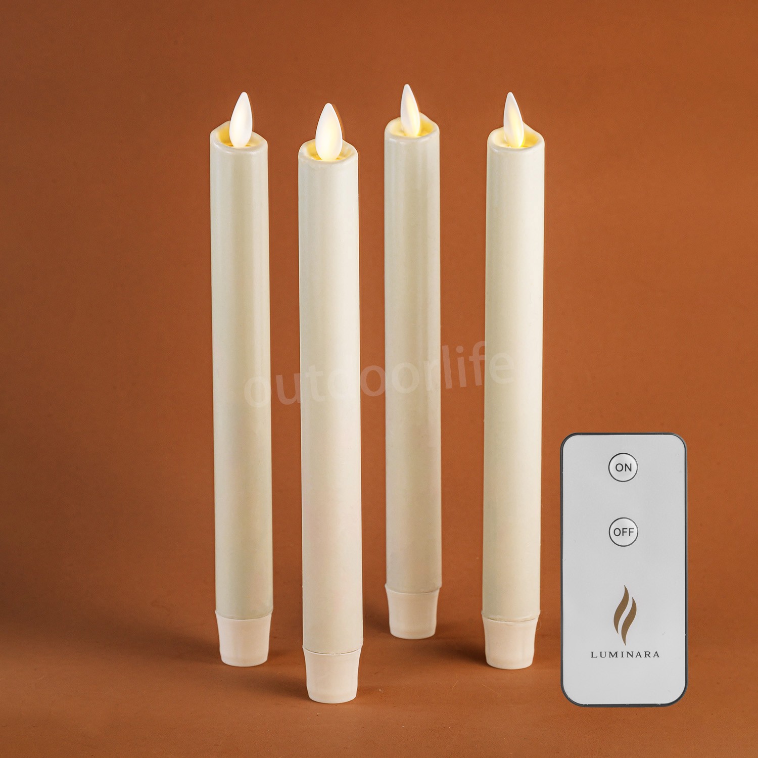 Set of 4 Luminara Flameless Wax Taper Candles w/Moving Flame Remote Ivory 9.5″