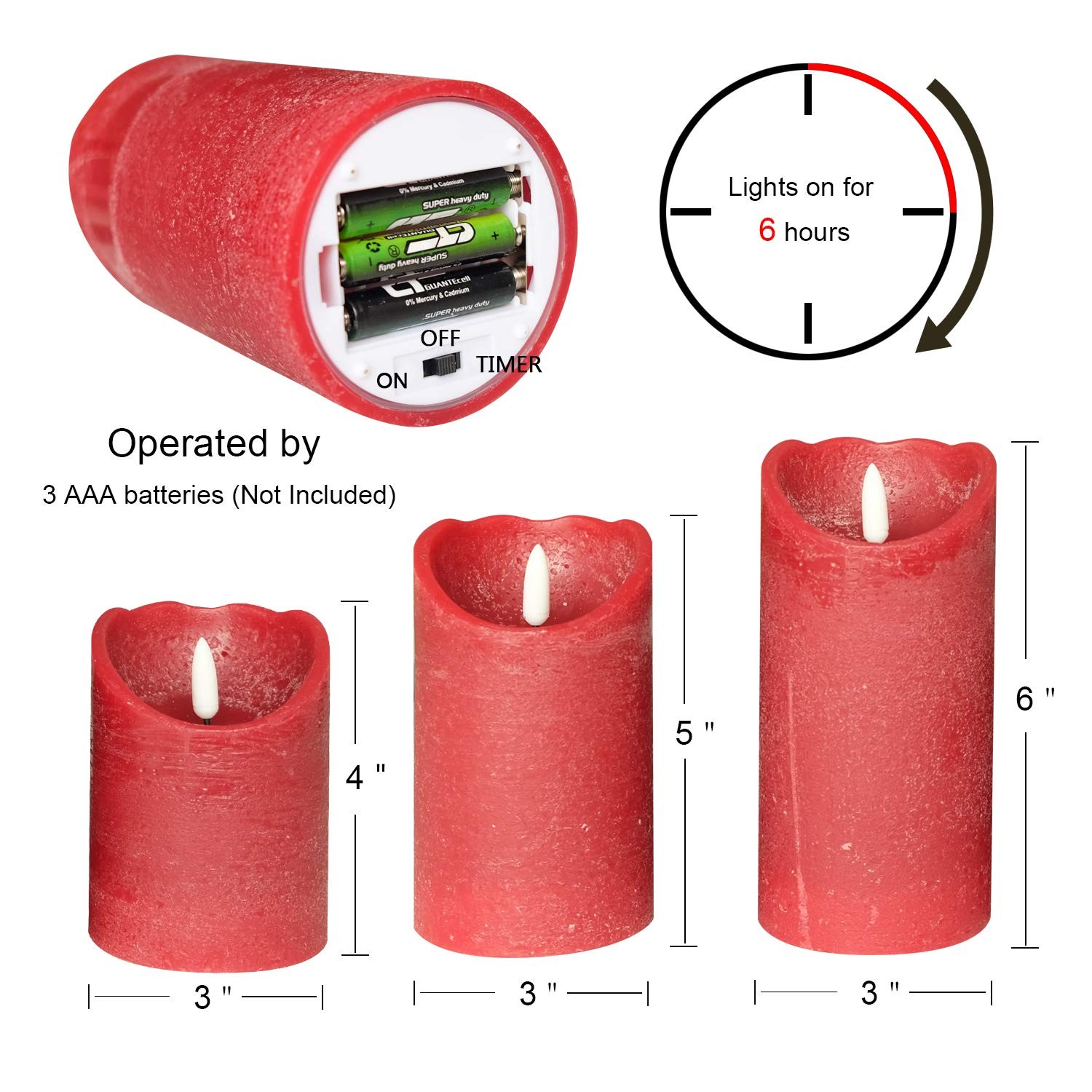 Wondise Red Flameless Candles Battery 4 inches, 5 6